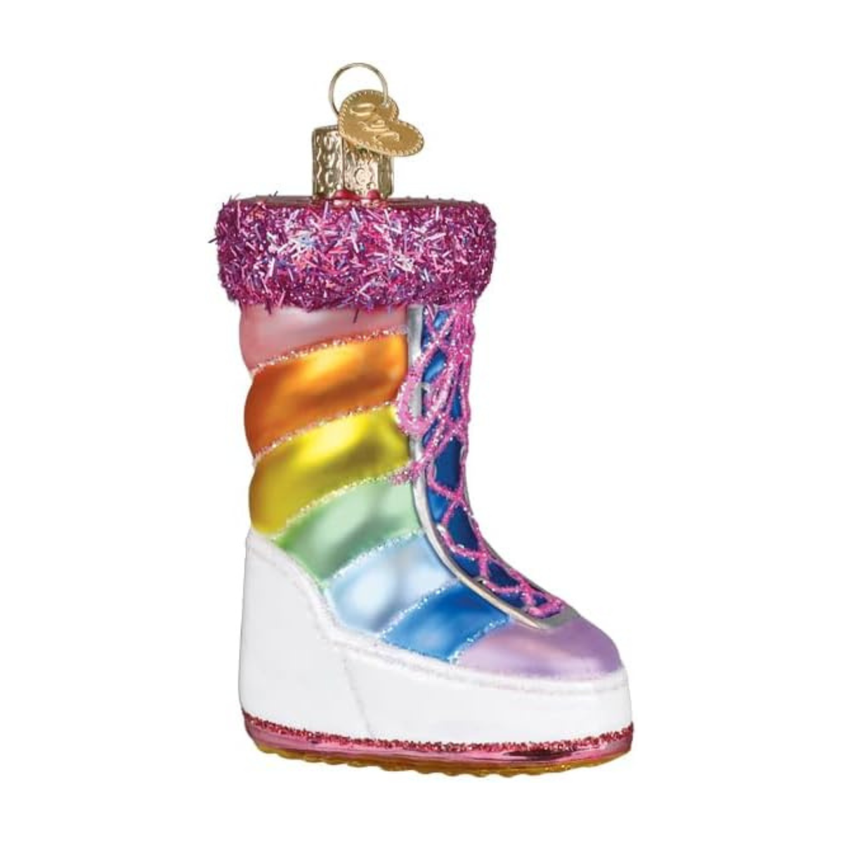 Old World Christmas Blown Glass Tree Ornament, Rainbow Snow Boot