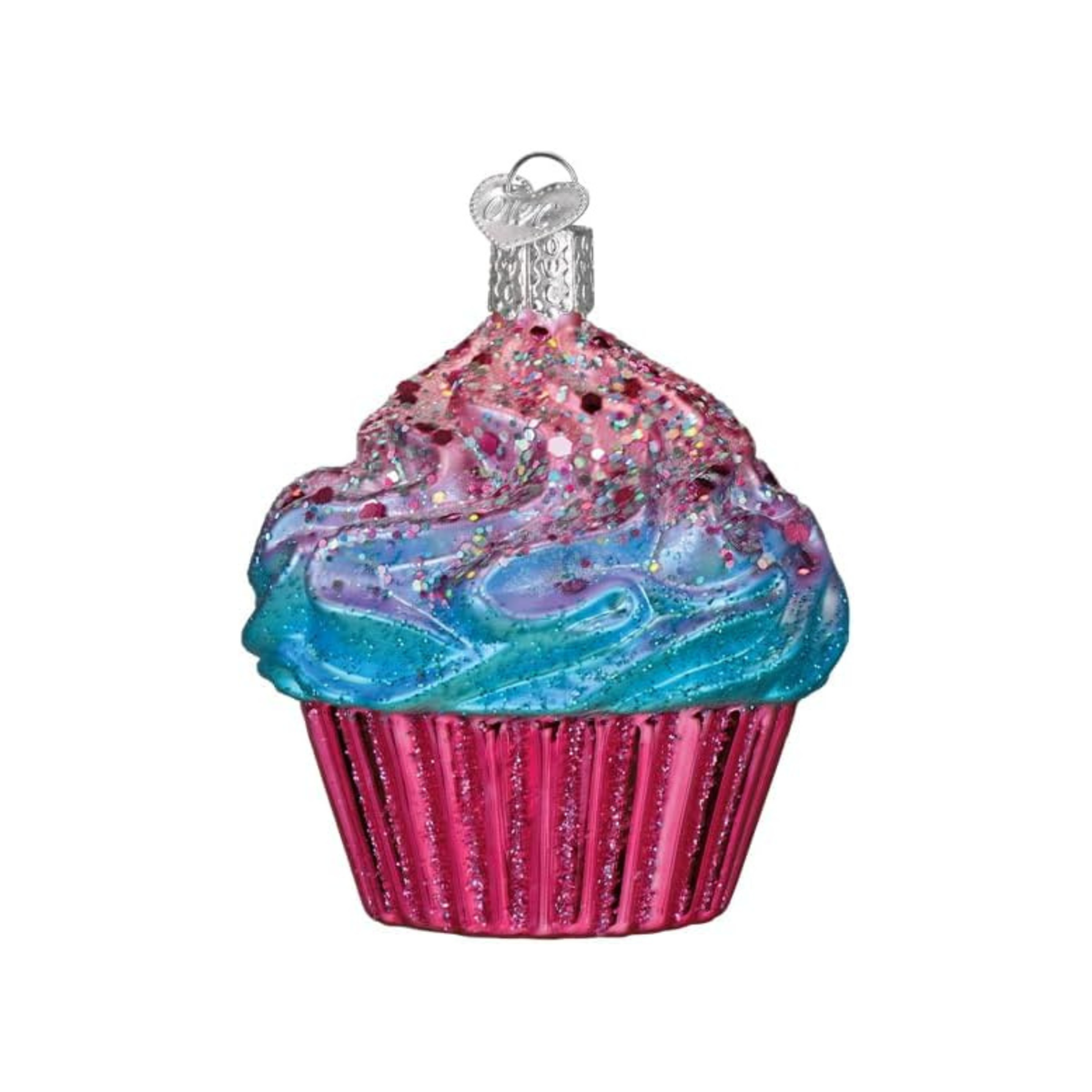 Old World Christmas Blown Glass Tree Ornament, Shimmering Pink Cupcake