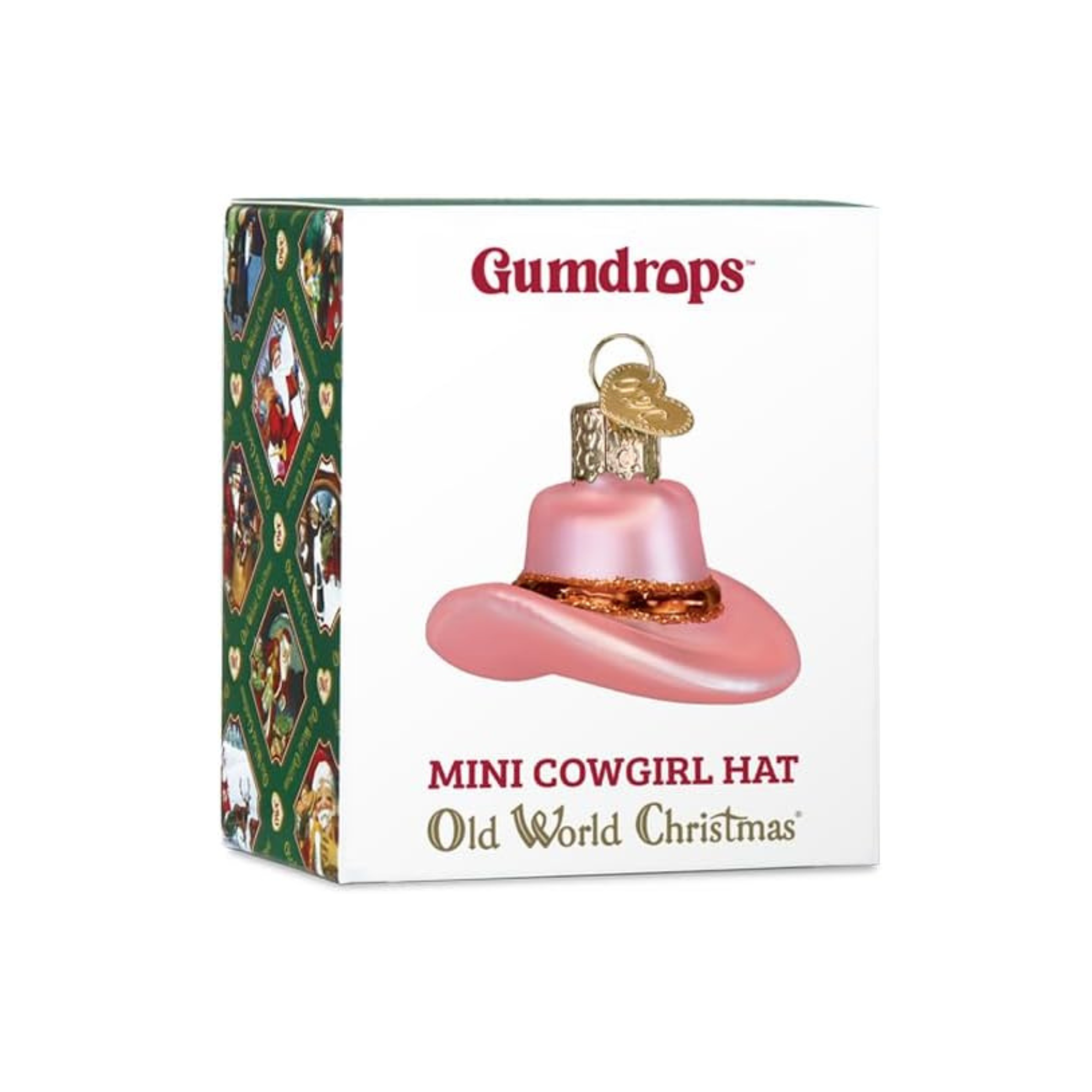 Old World Christmas Mini Cowgirl Hat Glass Ornament, Pink, 1.5in