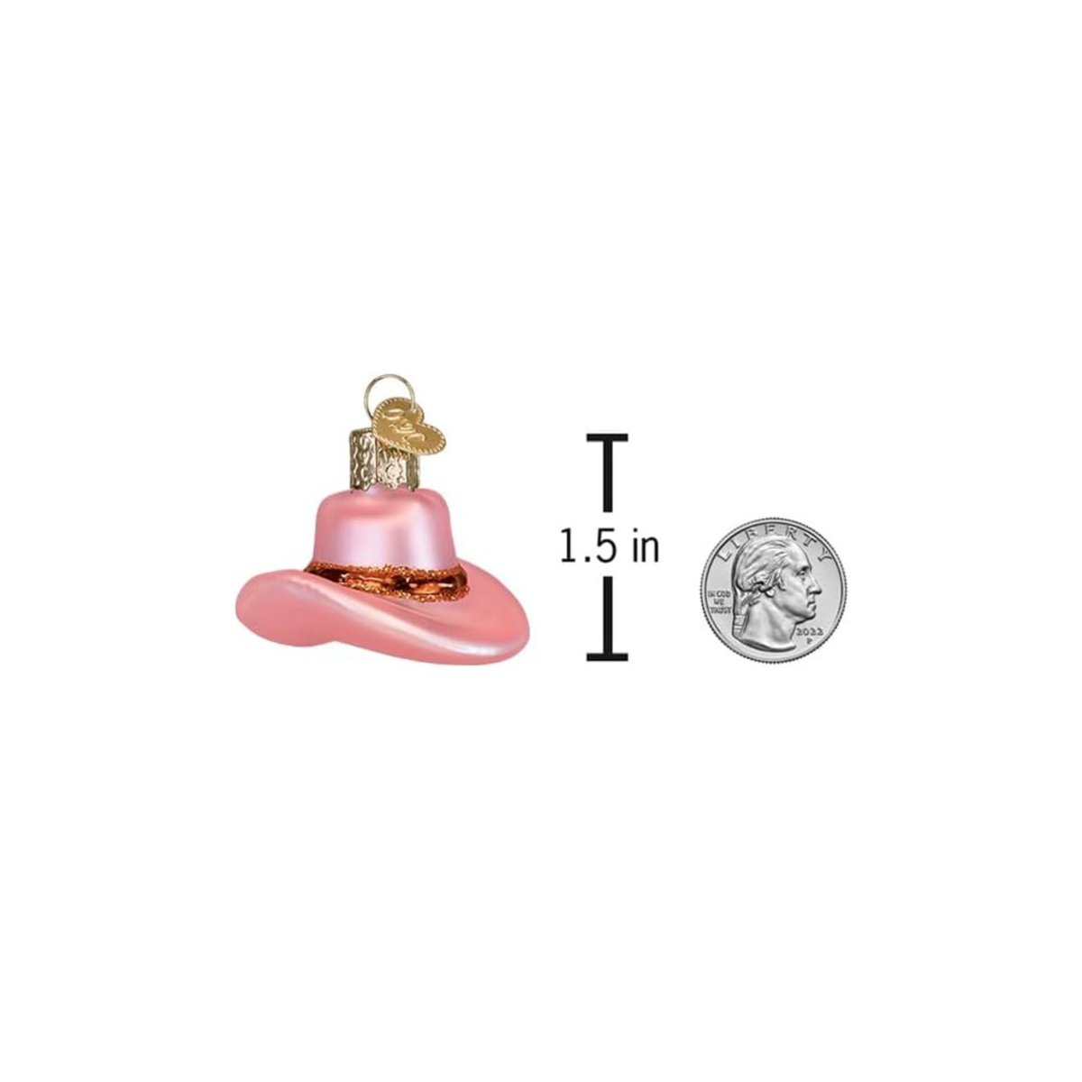 Old World Christmas Mini Cowgirl Hat Glass Ornament, Pink, 1.5in