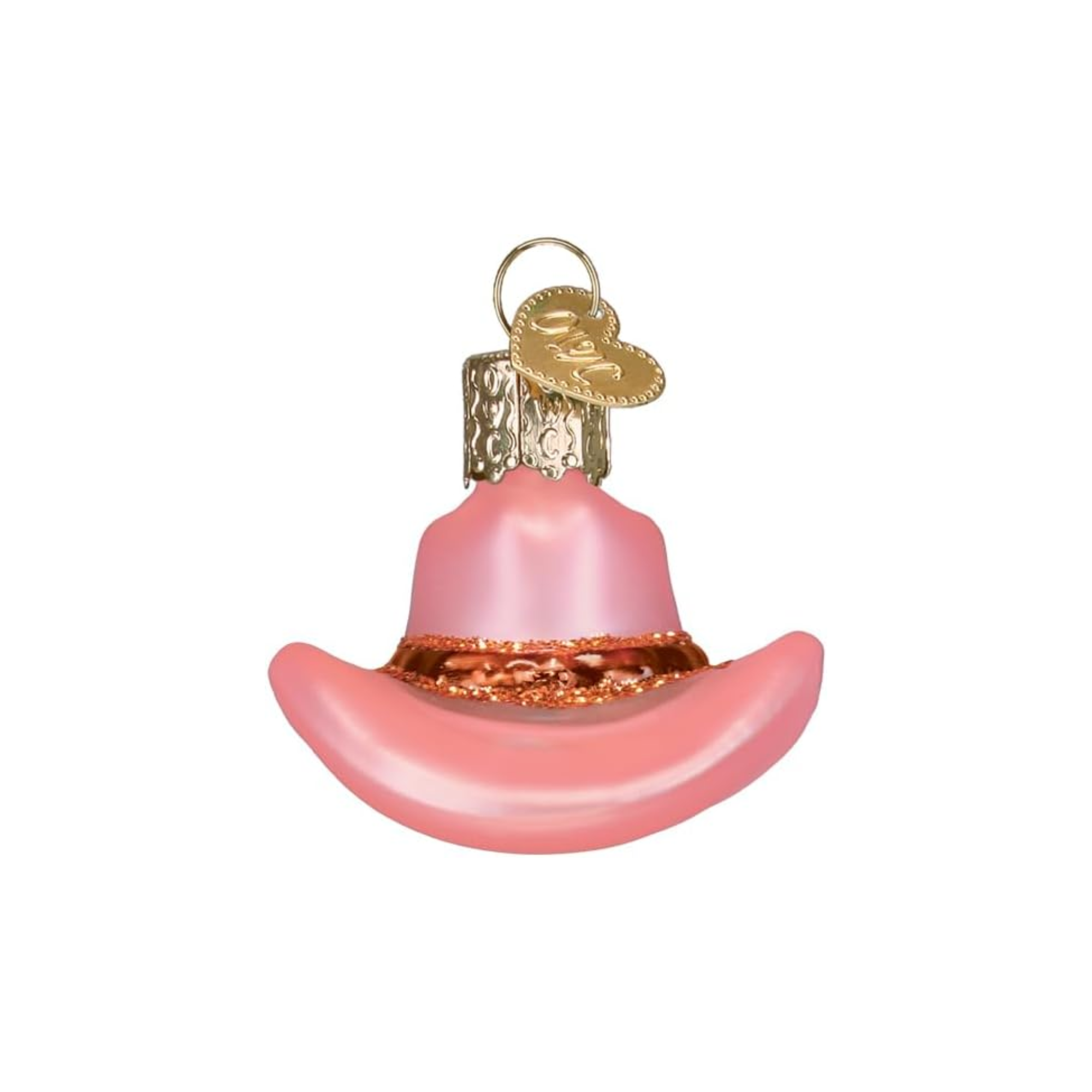 Old World Christmas Mini Cowgirl Hat Glass Ornament, Pink, 1.5in