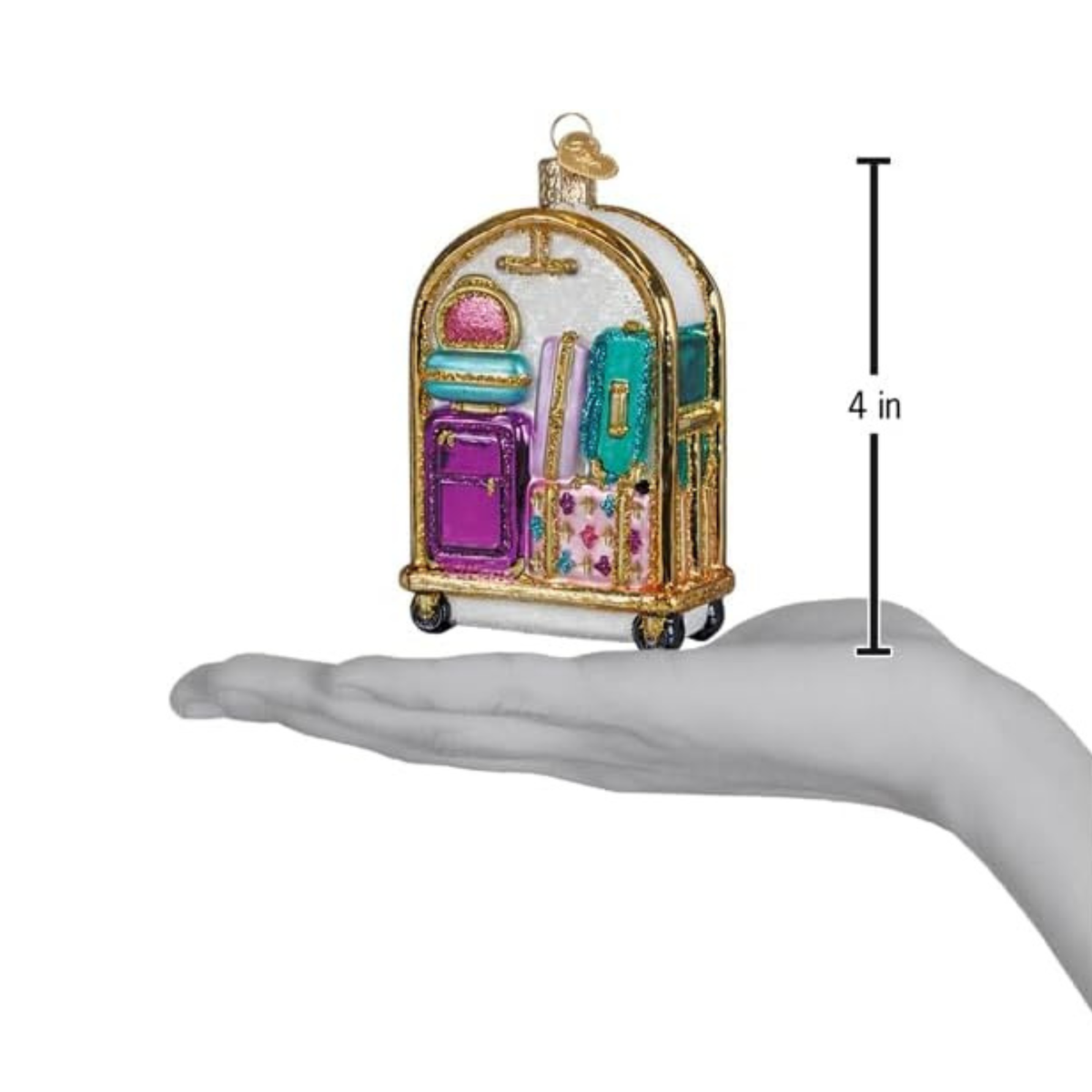 Old World Christmas Blown Glass Tree Ornament, Hotel Luggage Cart