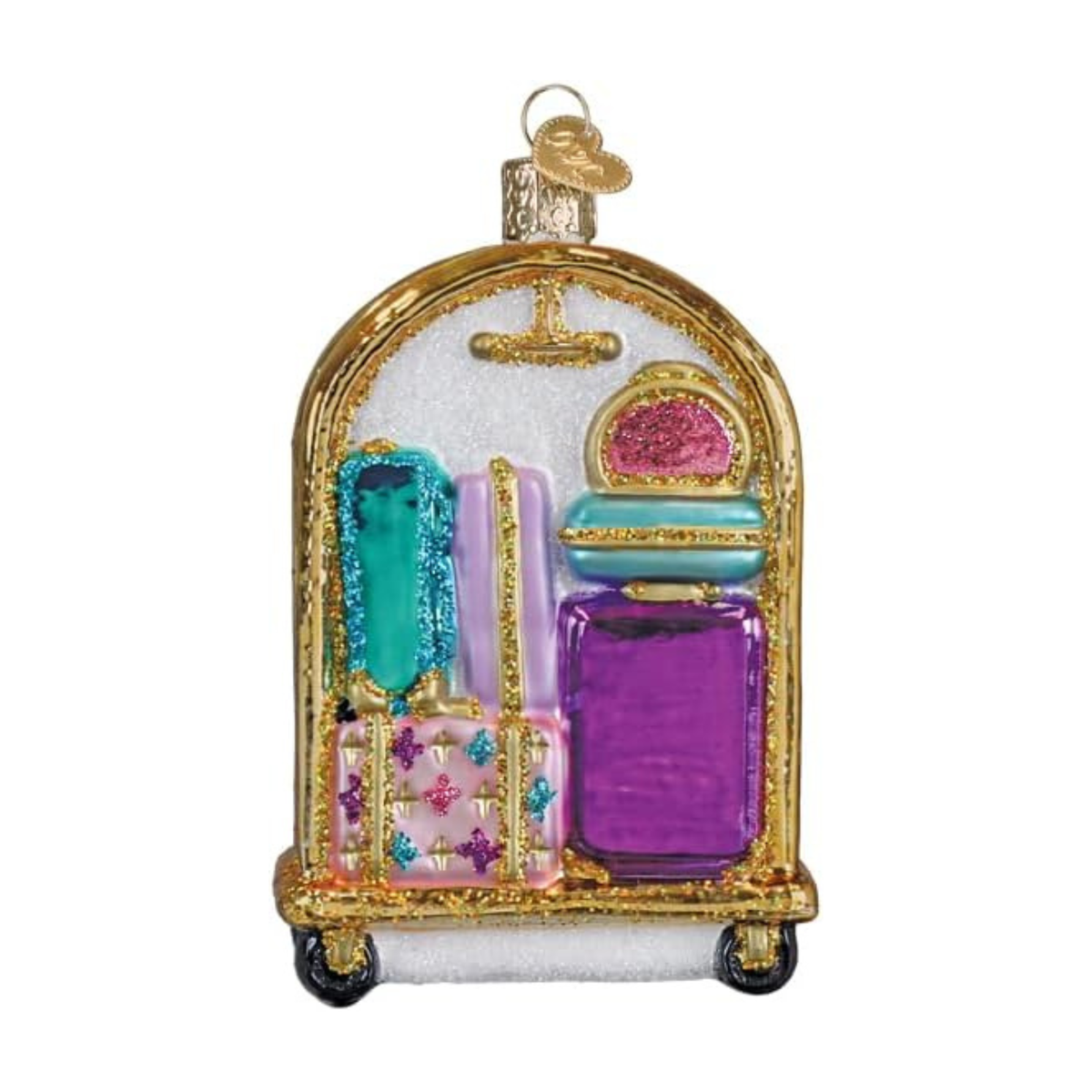 Old World Christmas Blown Glass Tree Ornament, Hotel Luggage Cart