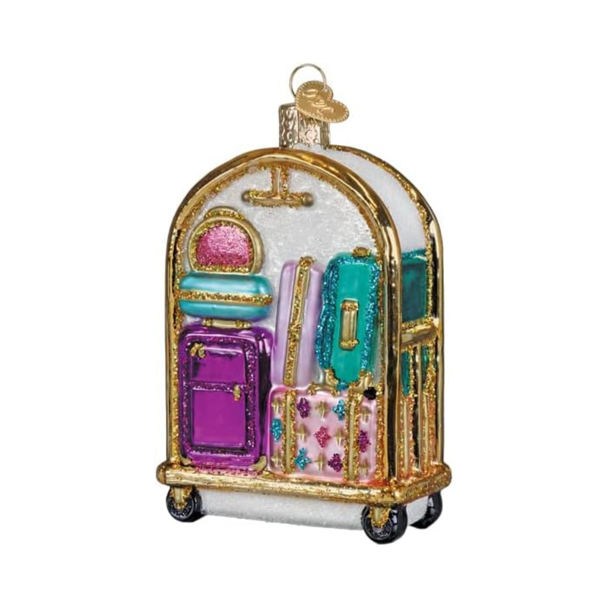 Old World Christmas Blown Glass Tree Ornament, Hotel Luggage Cart