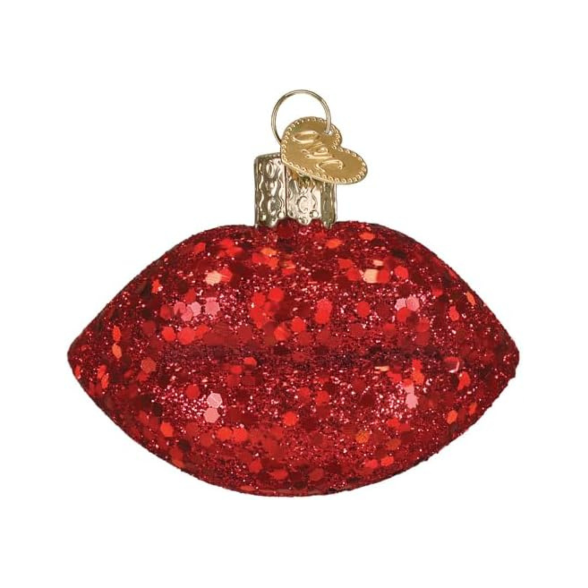 Old World Christmas Blown Glass Tree Ornament, Jeweled Lips, Red