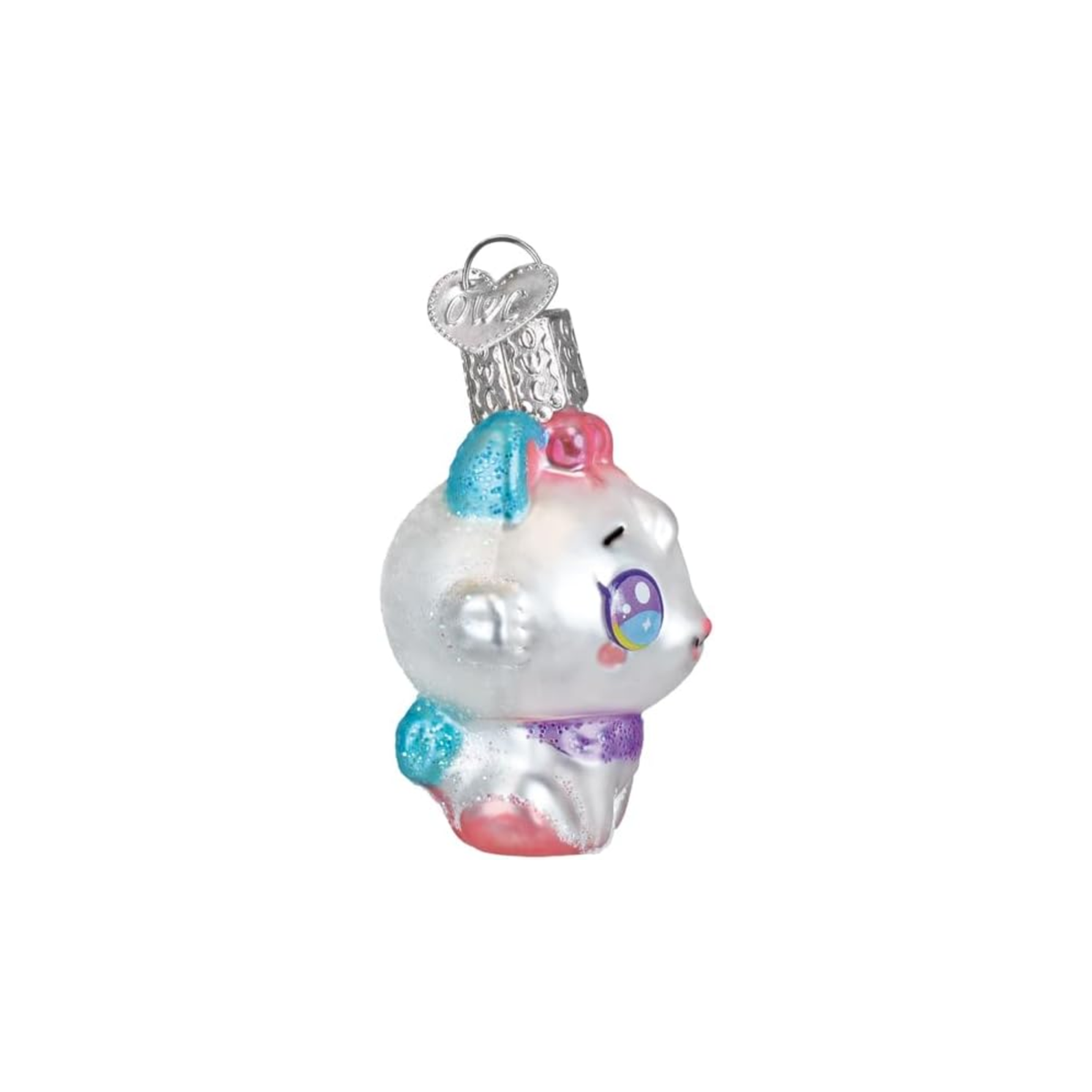 Old World Christmas, Gumdrop Collection, Mini Kawaii Cat Glass Ornament, 2in