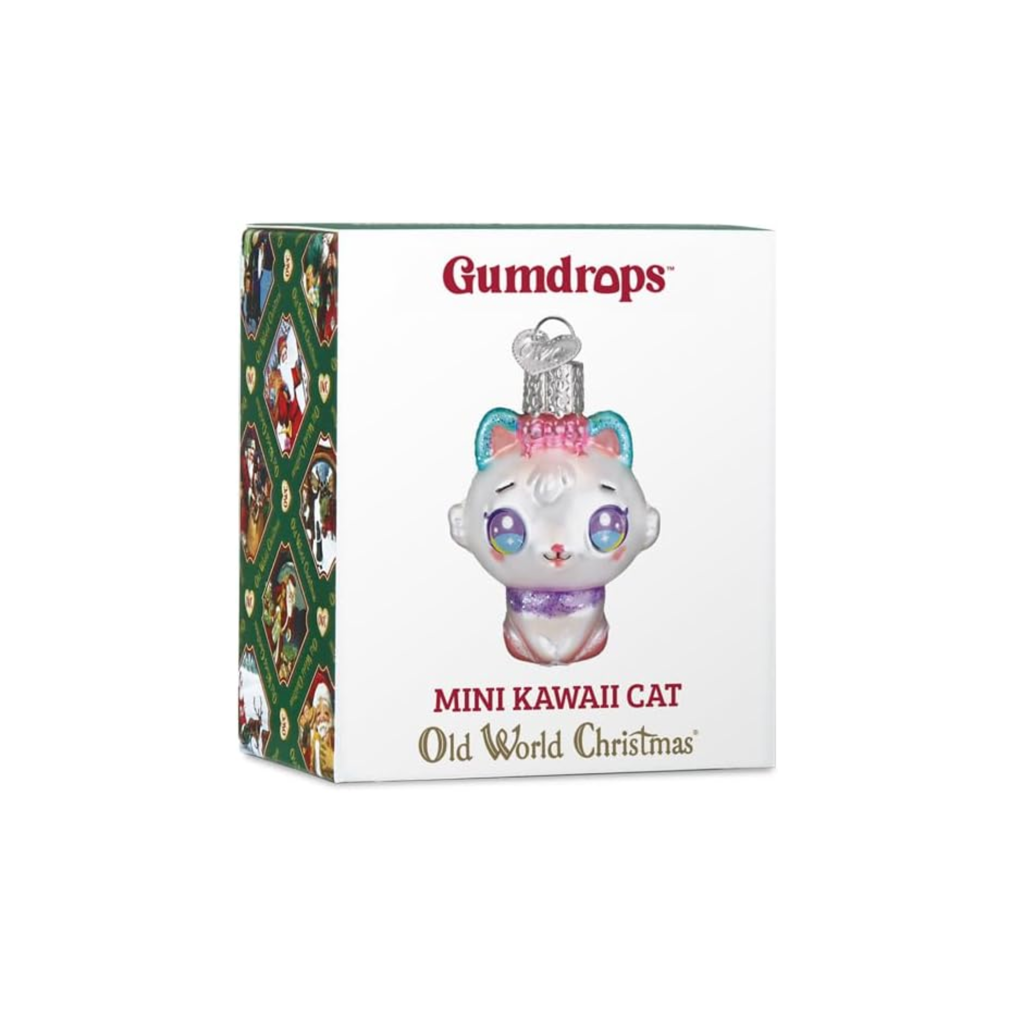 Old World Christmas, Gumdrop Collection, Mini Kawaii Cat Glass Ornament, 2in