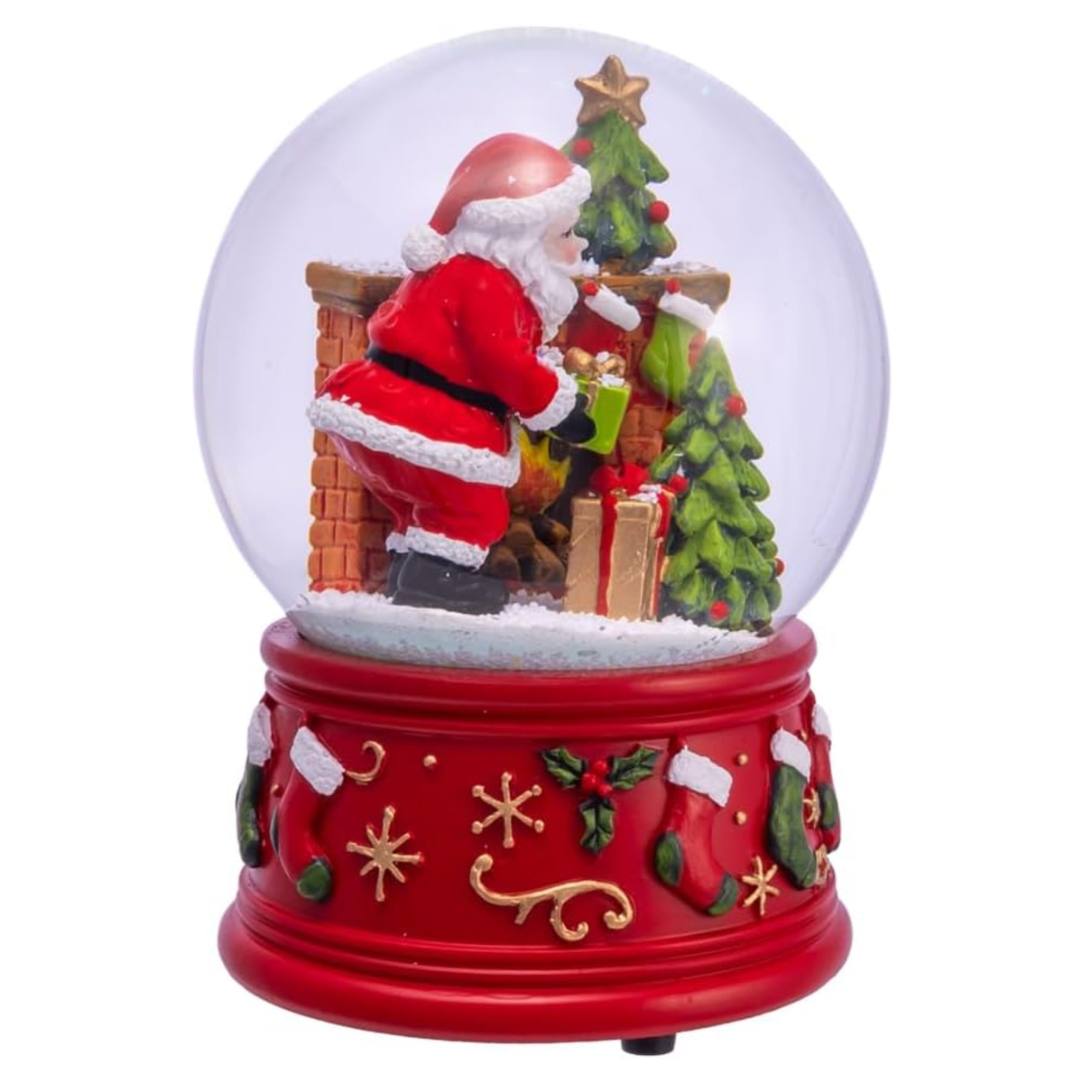 Kurt Adler Wind-Up Musical Santa with Chimney & Tree Water Globe, 5.5in