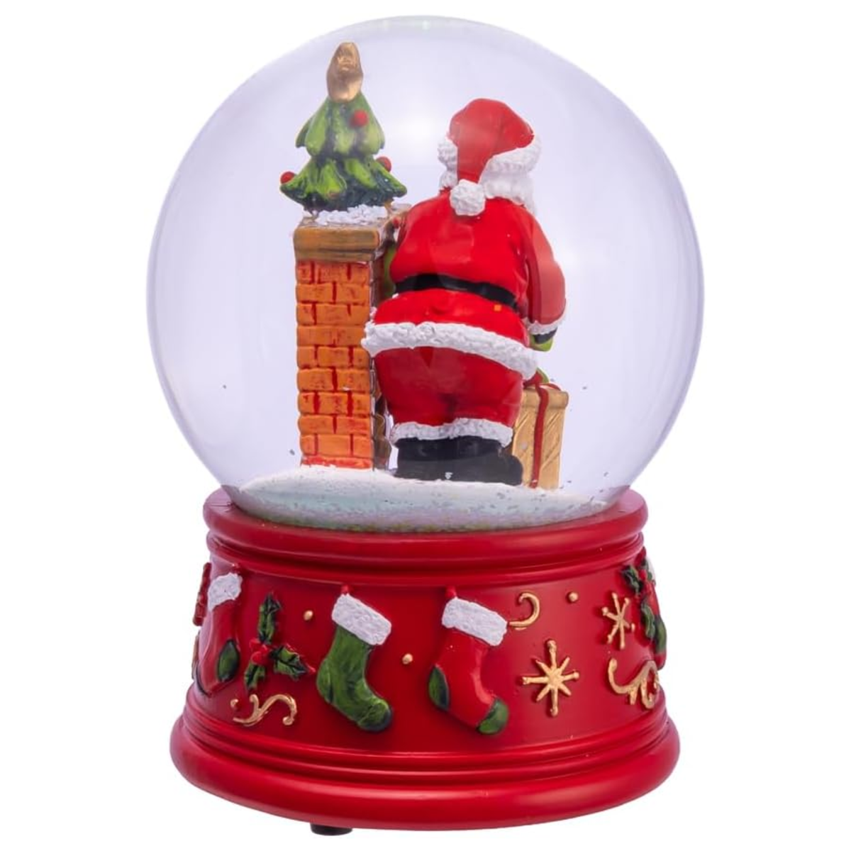 Kurt Adler Wind-Up Musical Santa with Chimney & Tree Water Globe, 5.5in