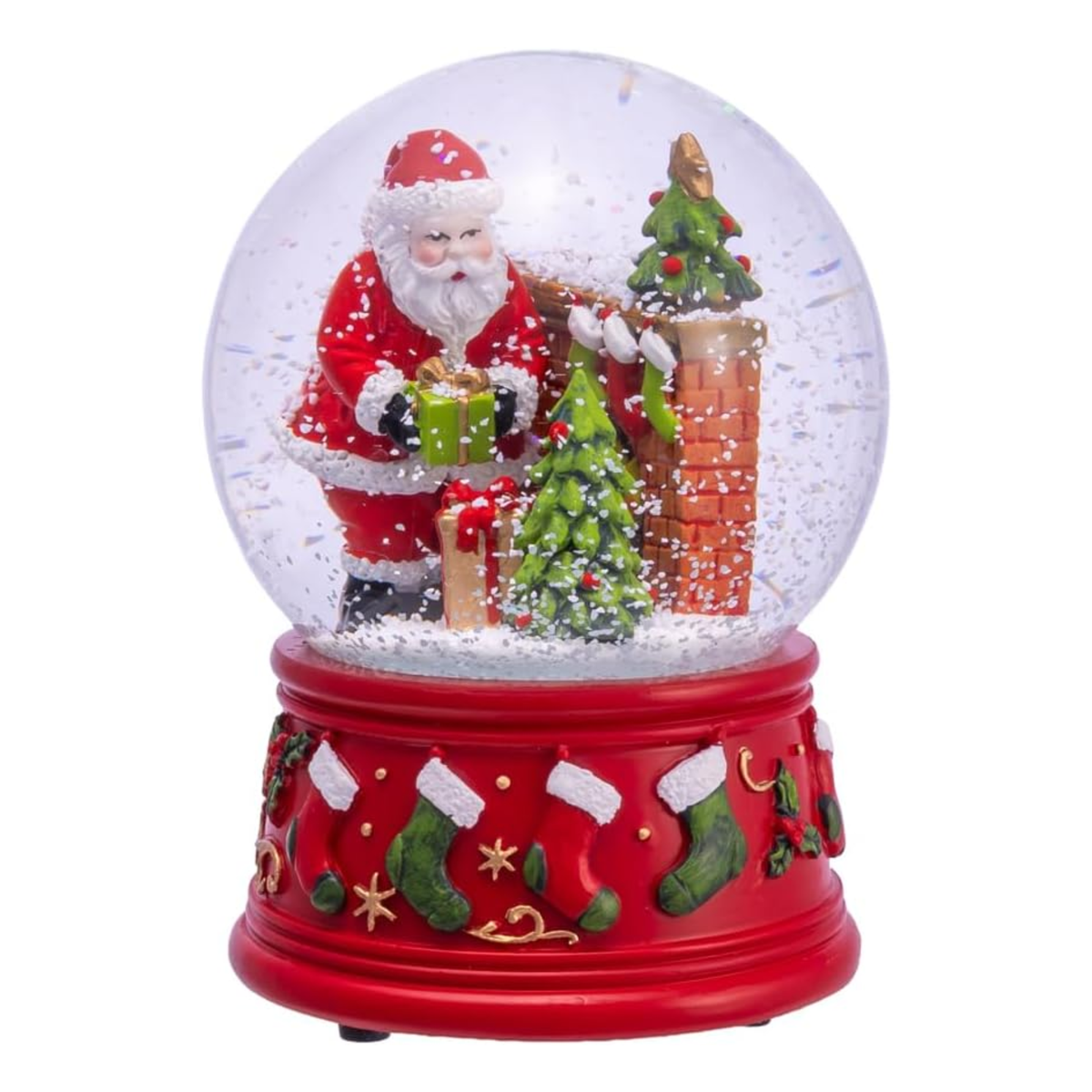 Kurt Adler Wind-Up Musical Santa with Chimney & Tree Water Globe, 5.5in
