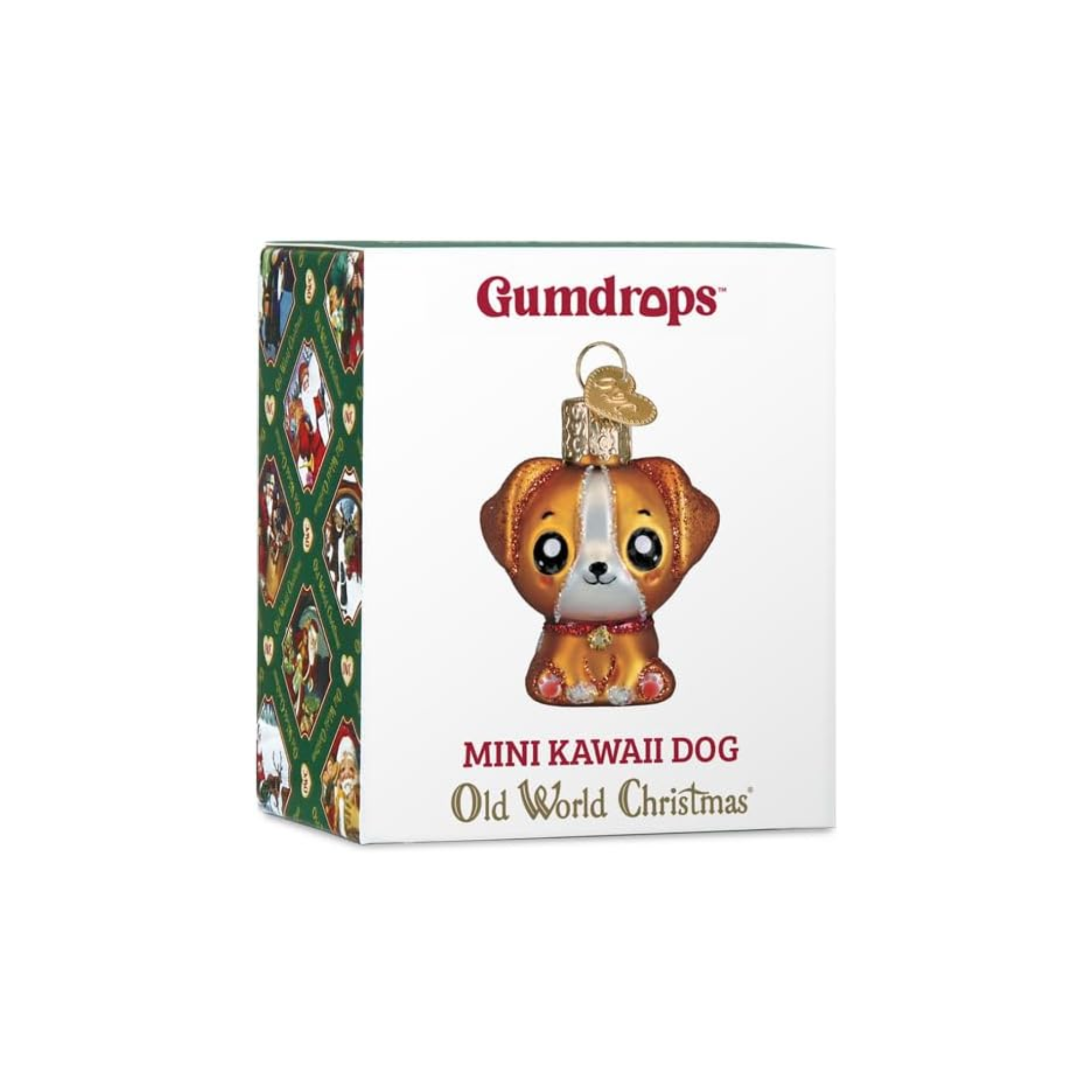 Old World Christmas, Gumdrop Collection, Mini Kawaii Dog Glass Ornament, 2in