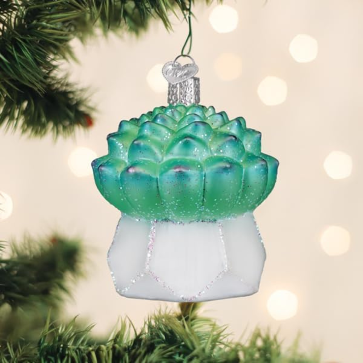 Old World Christmas Blown Glass Tree Ornament, Echeveria Succulent