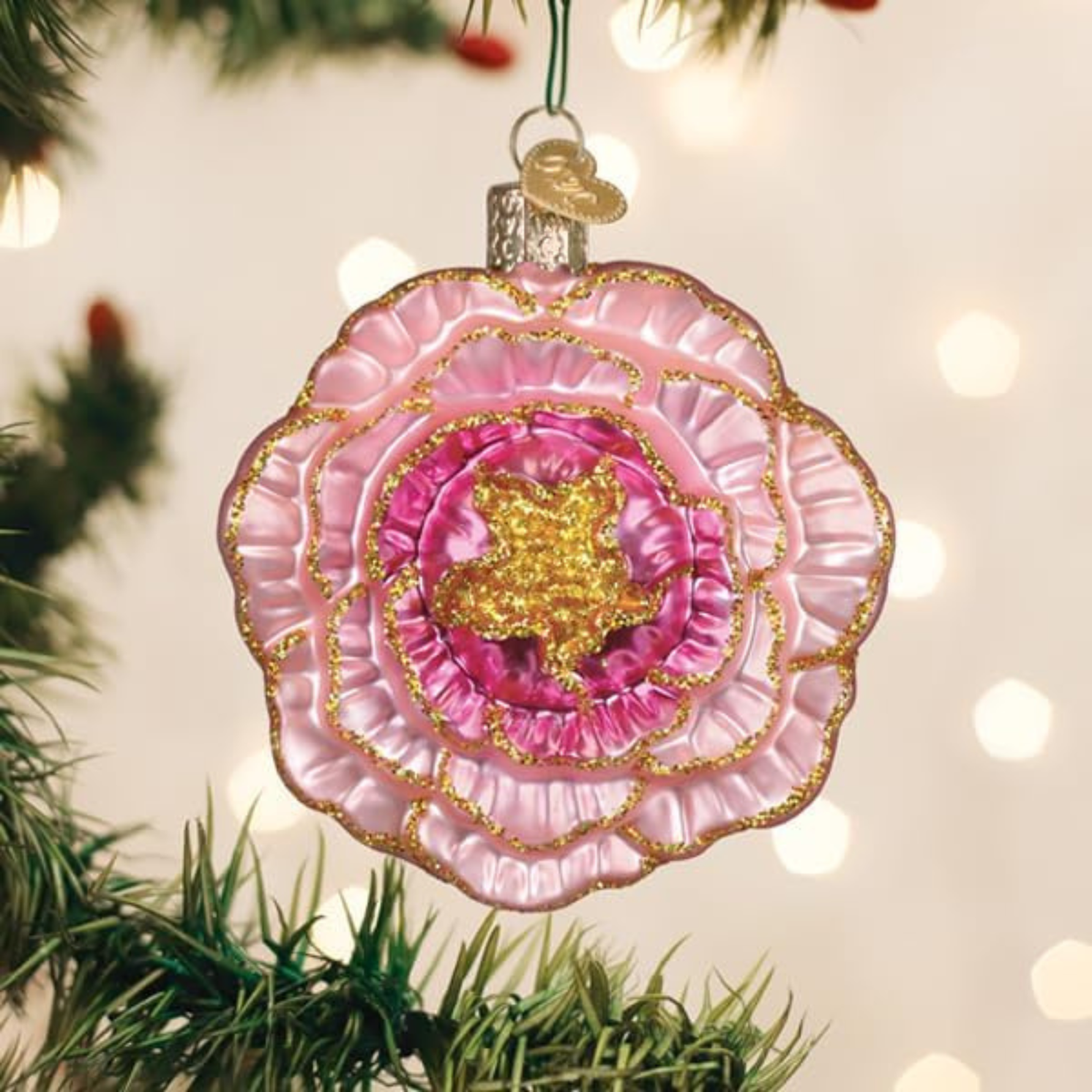 Old World Christmas Blown Glass Tree Ornament, Jeweled Peony Flower