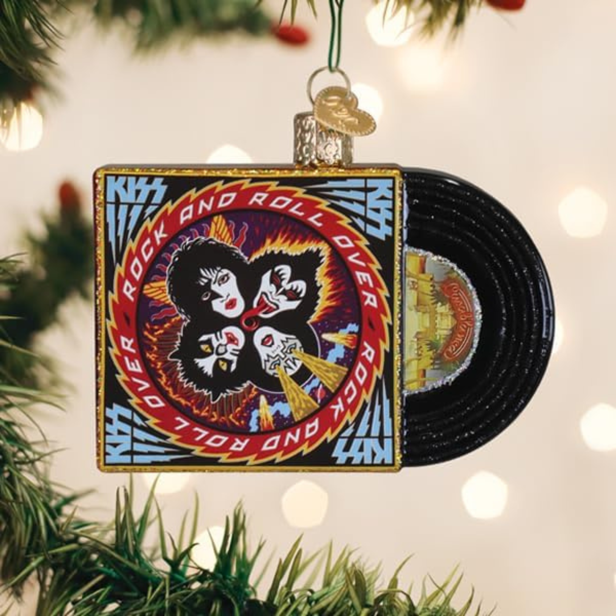 Old World Christmas Blown Glass Tree Ornament, Kiss Rock & Roll Over Album