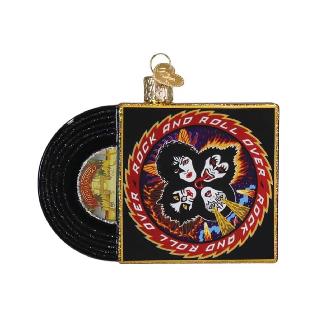 Old World Christmas Blown Glass Tree Ornament, Kiss Rock & Roll Over Album