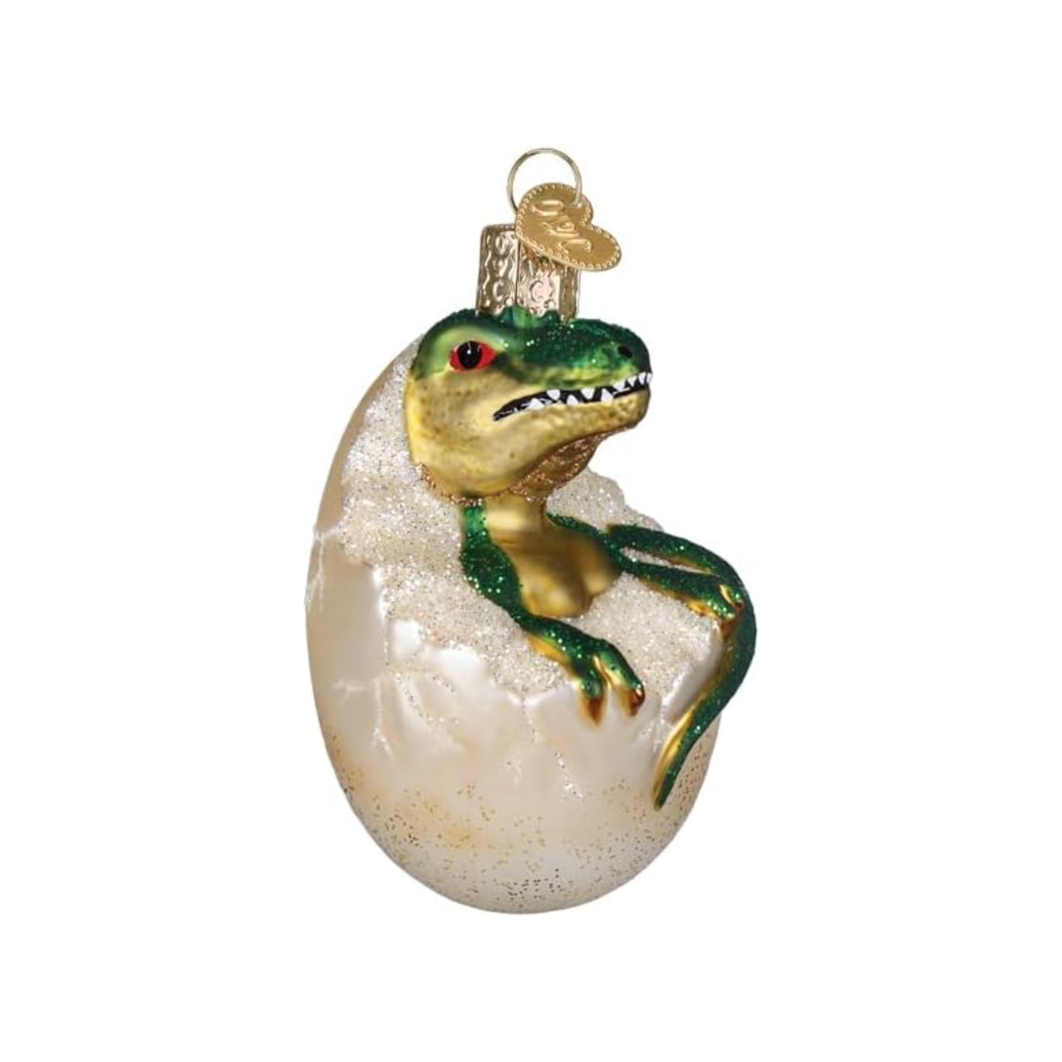 Old World Christmas Blown Glass Baby T-Rex Dino in Egg Ornament