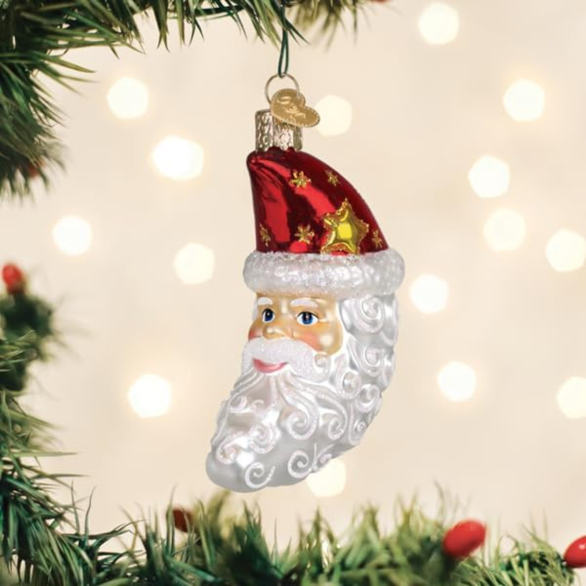 Old World Christmas Blown Glass Tree Ornament, Santa Moon Face