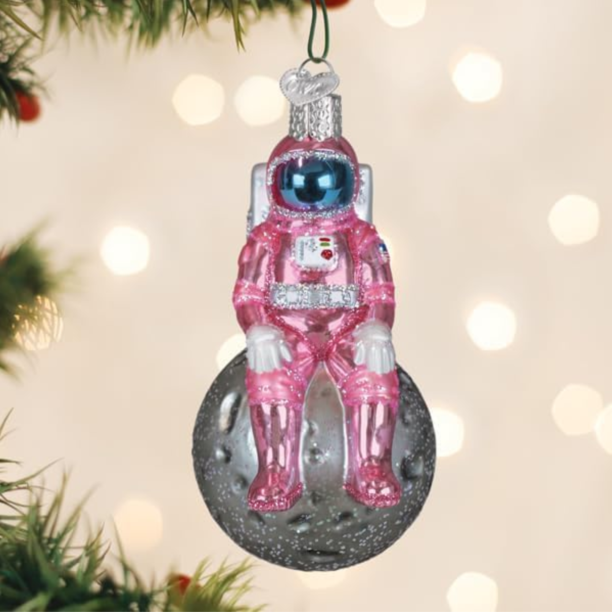 Old World Christmas Blown Glass Collection Astronaut Ornament, Pink