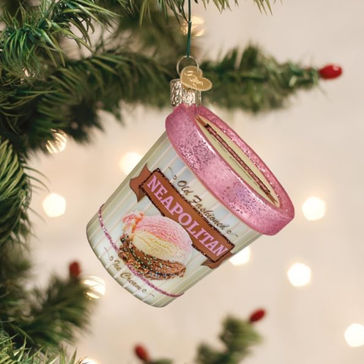 Old World Christmas Blown Glass Ornament Collection, Neapolitan Ice Cream Pint