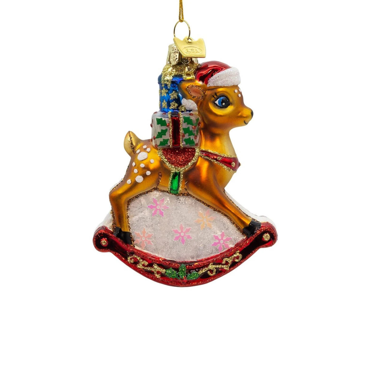 Kurt Adler Noble Gems Glass Ornament Collection, Rocking Deer, 4.3in