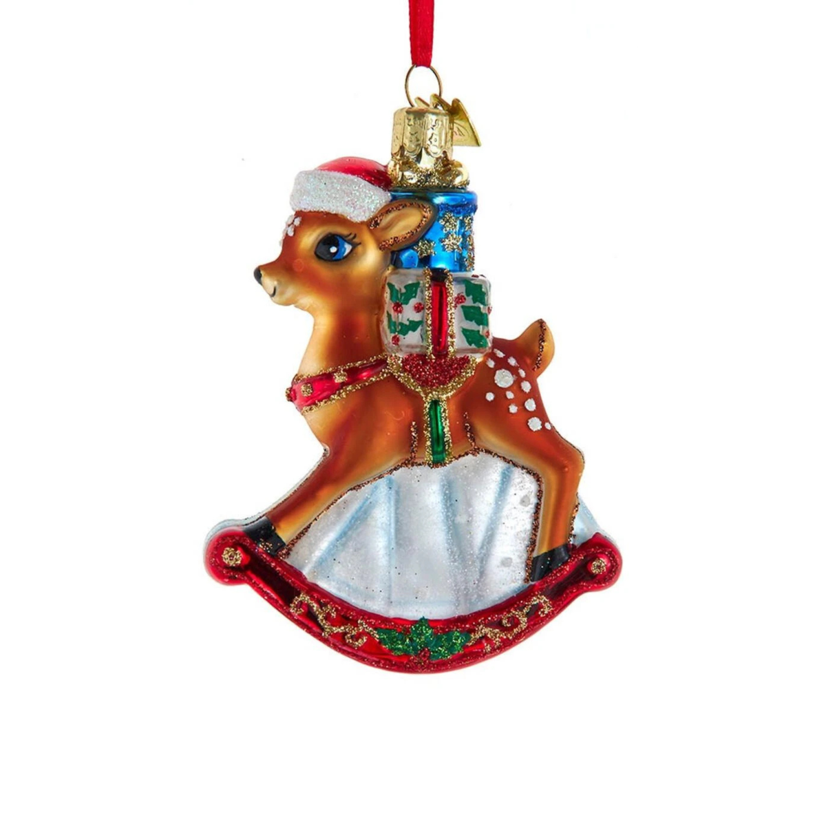 Kurt Adler Noble Gems Glass Ornament Collection, Rocking Deer, 4.3in