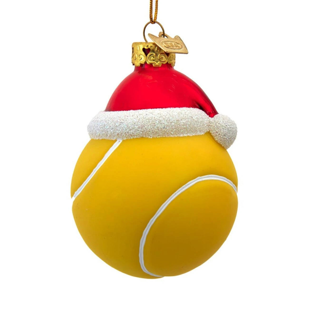 Kurt Adler Noble Gems Glass Ornament, Tennis Ball with Santa Hat, 3in