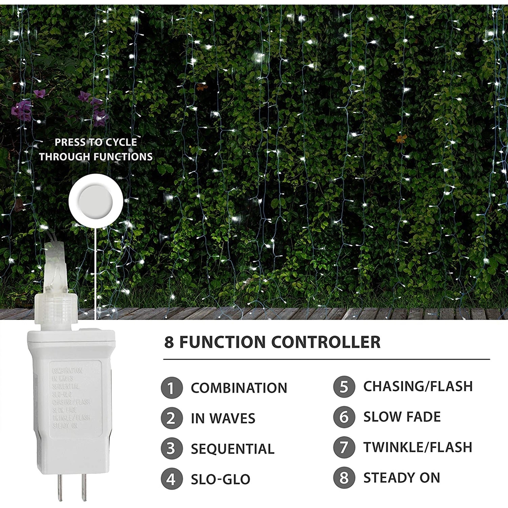 ProductWorks Indoor/Outdoor LED String Light Curtain with 8-Function Controller, 600 LED-Micro Bulbs on Clear Wire, Warm White, 20ft x 10ft