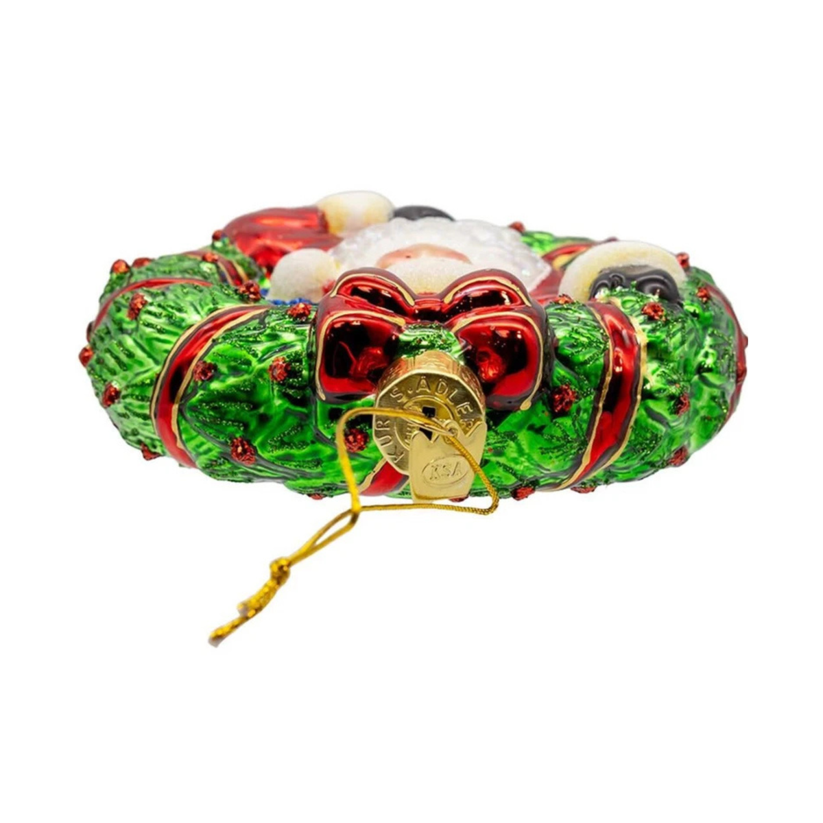 Kurt Adler Noble Gems Glass Ornament Collection, Santa in Wreath, 4.5in