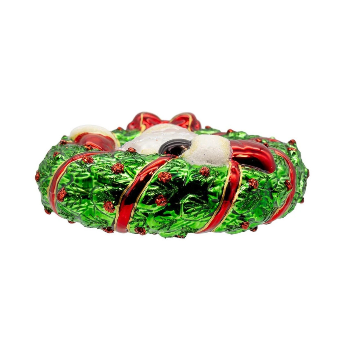 Kurt Adler Noble Gems Glass Ornament Collection, Santa in Wreath, 4.5in
