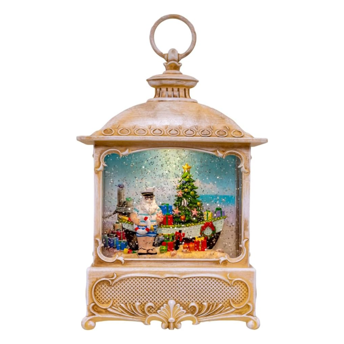 Kurt Adler LED Sailor & Boat Spinning Glitter Water Lantern, 10.5in