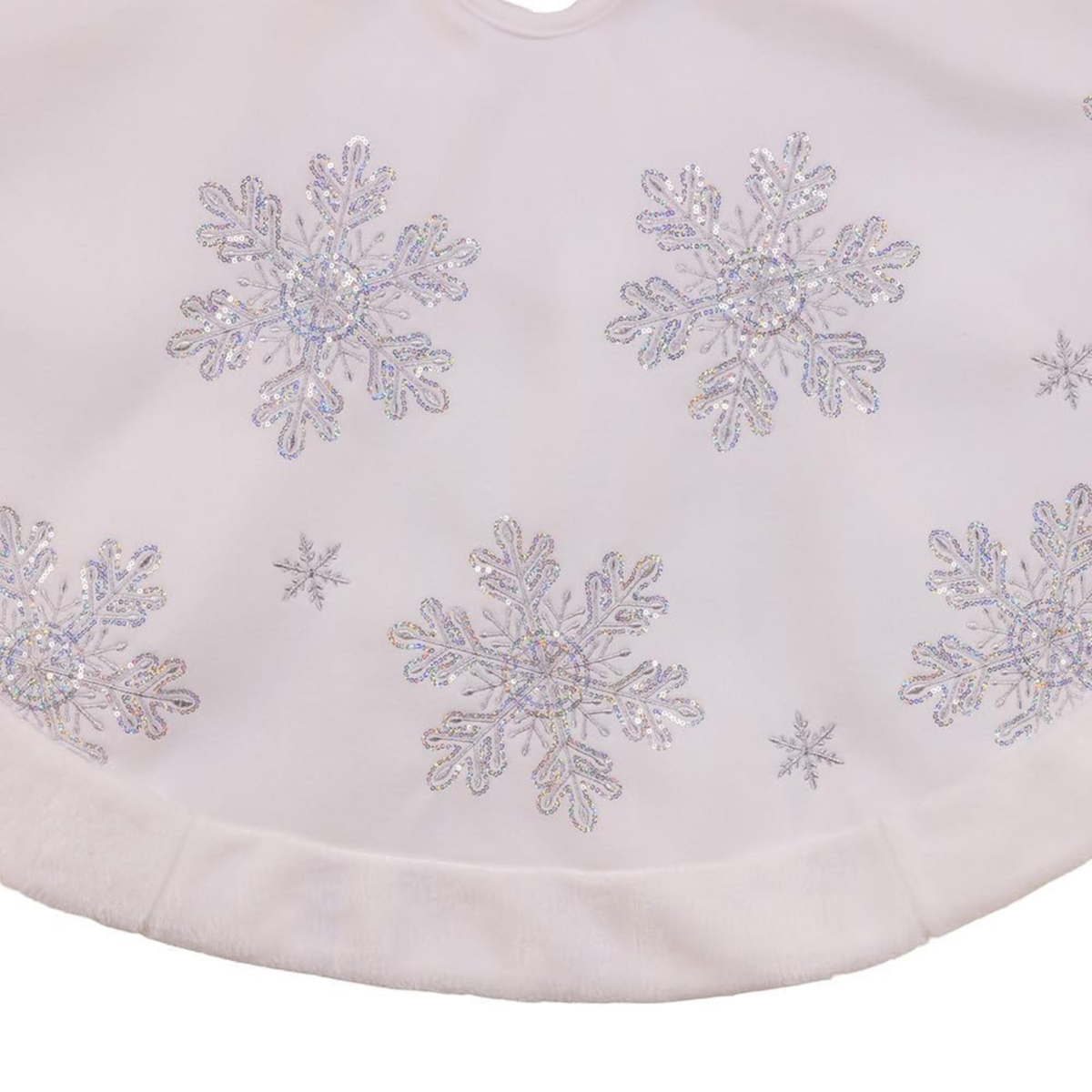 Kurt Adler White Velvet Tree Skirt with Iridescent Snowflakes, 48in