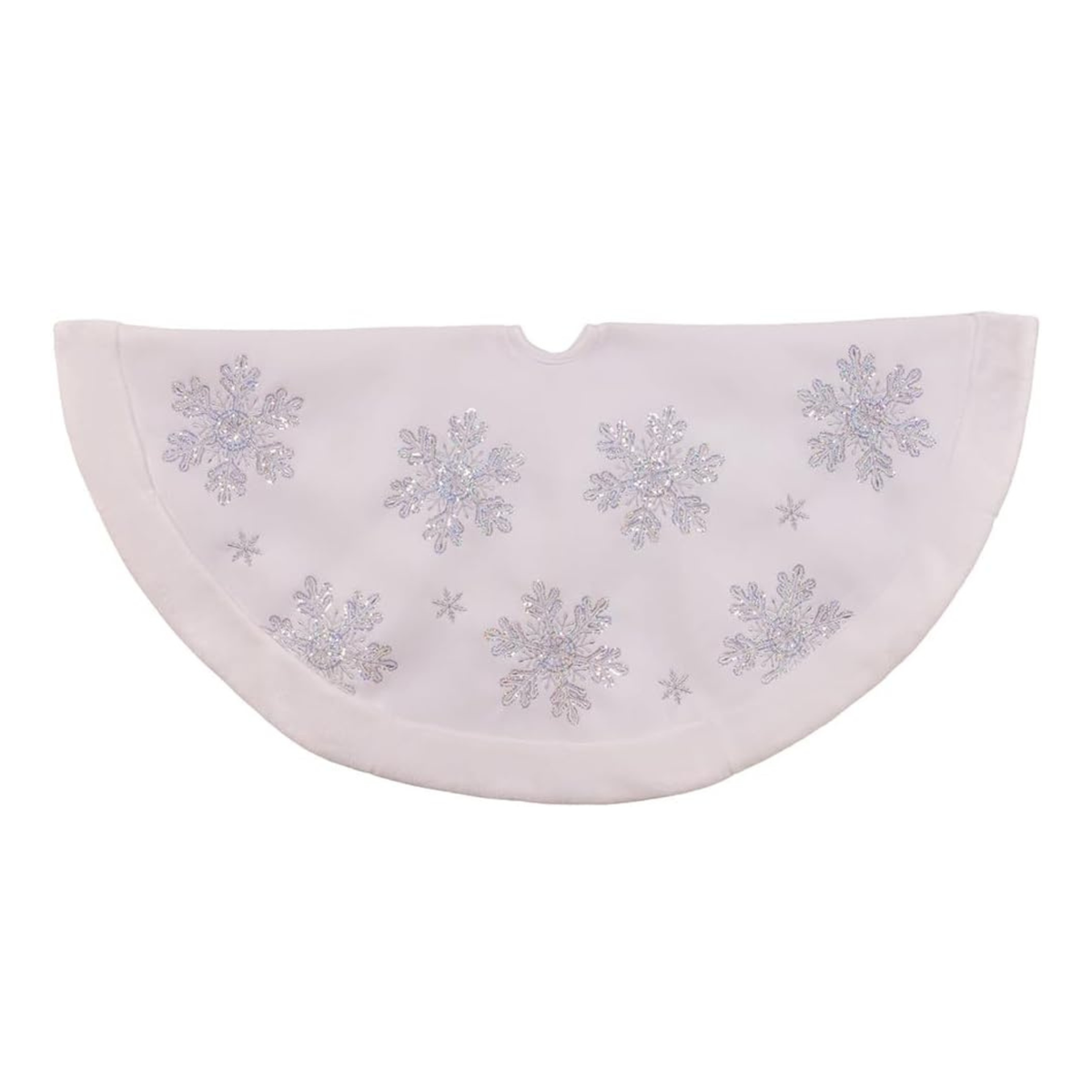 Kurt Adler White Velvet Tree Skirt with Iridescent Snowflakes, 48in