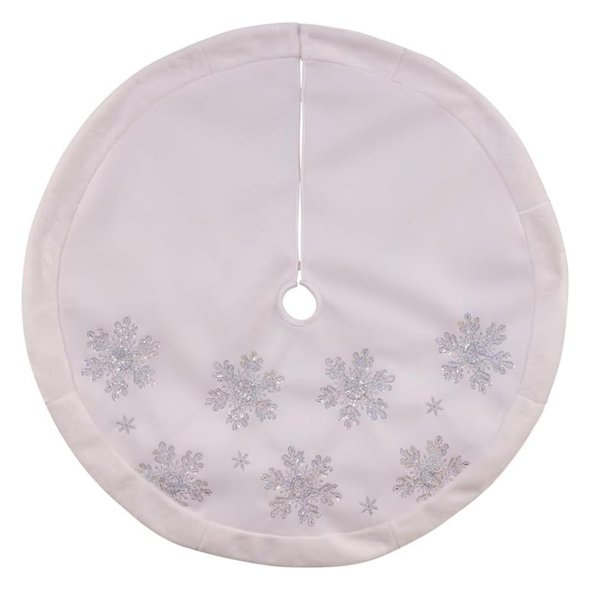 Kurt Adler White Velvet Tree Skirt with Iridescent Snowflakes, 48in