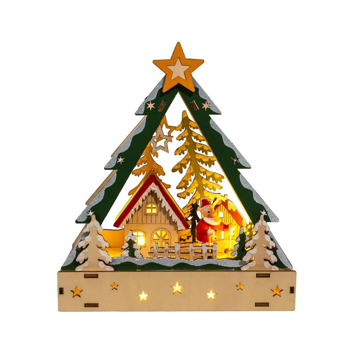 Kurt Adler Battery Operated Lighted Tree Shape Christmas Village Scene, 8in
