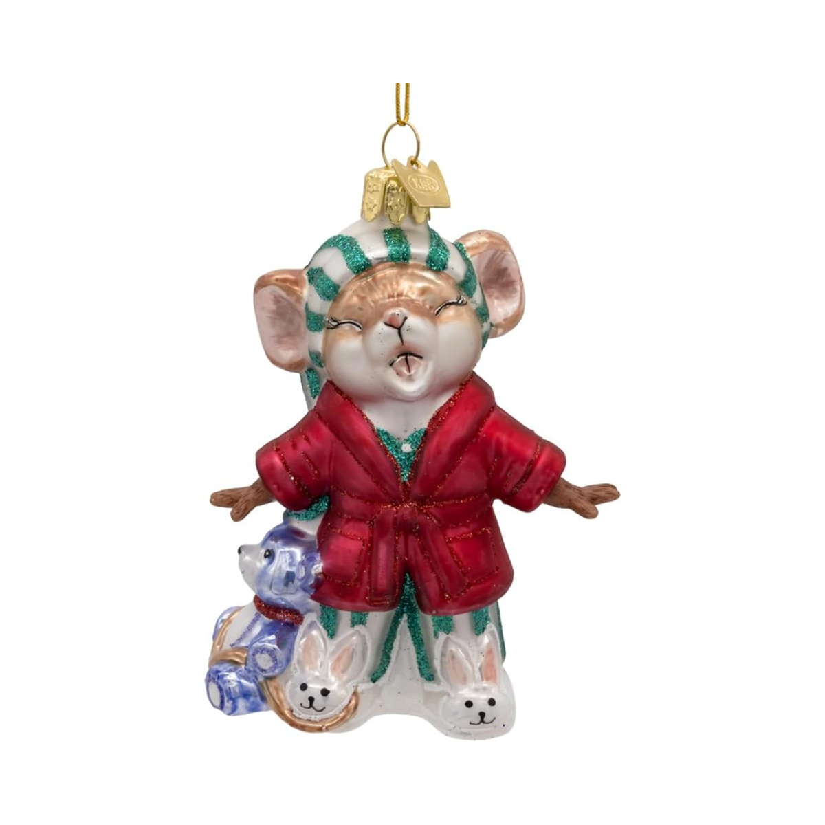 Kurt Adler Noble Gems Glass Ornament Collection, Sleepy Mouse, 3.1in