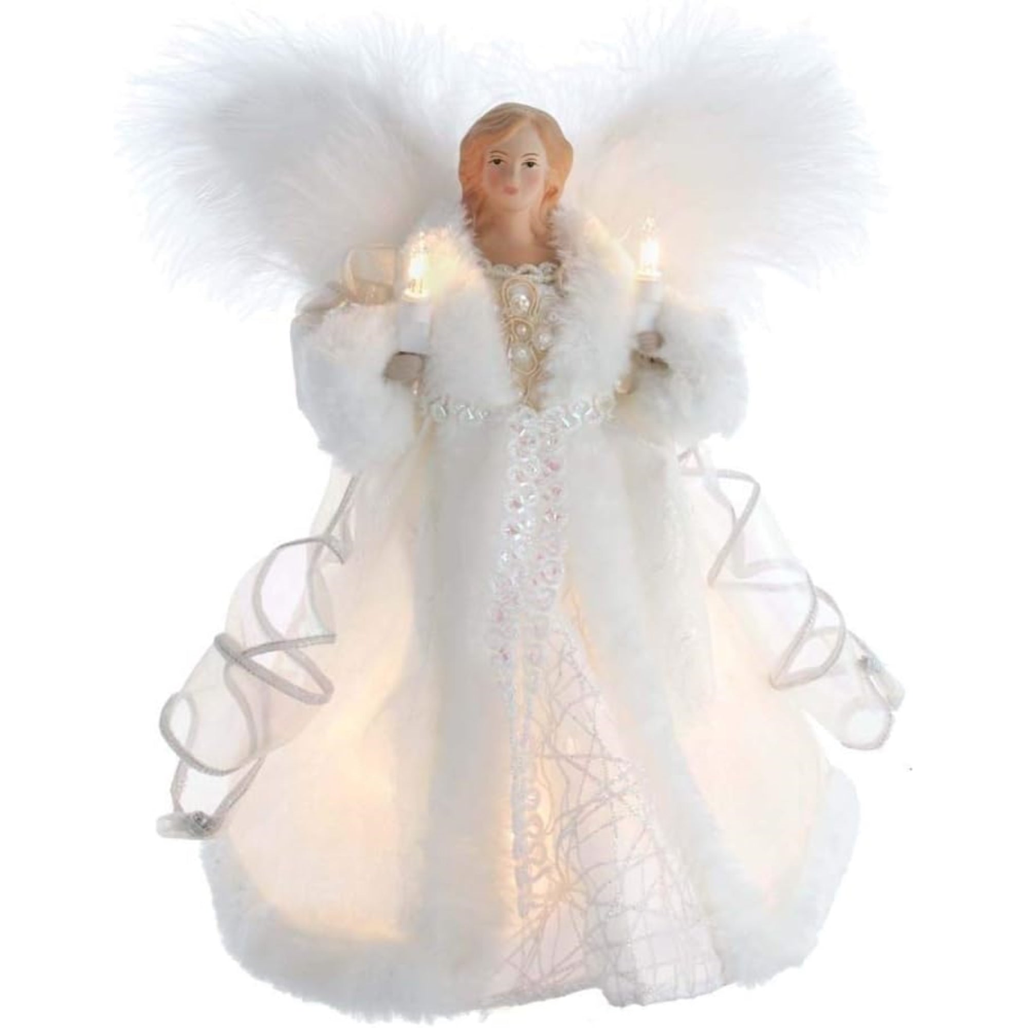 Kurt Adler 10-Light White Angel Tree Topper, 10.5in