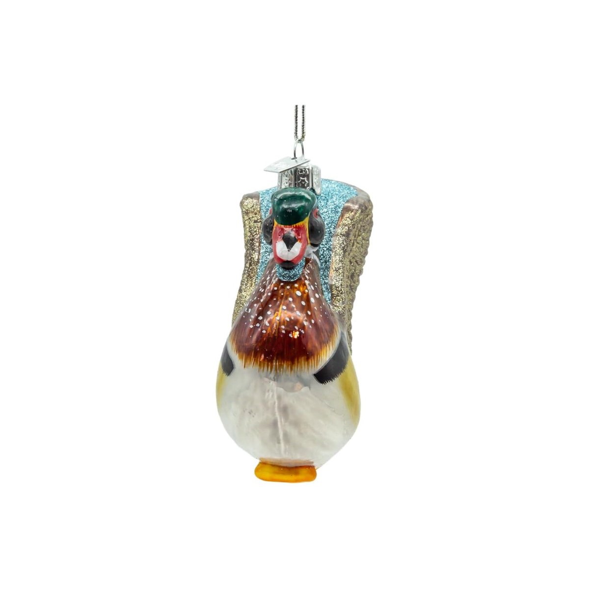 Kurt Adler Noble Gems Glass Ornament for Christmas Tree, Wood Duck