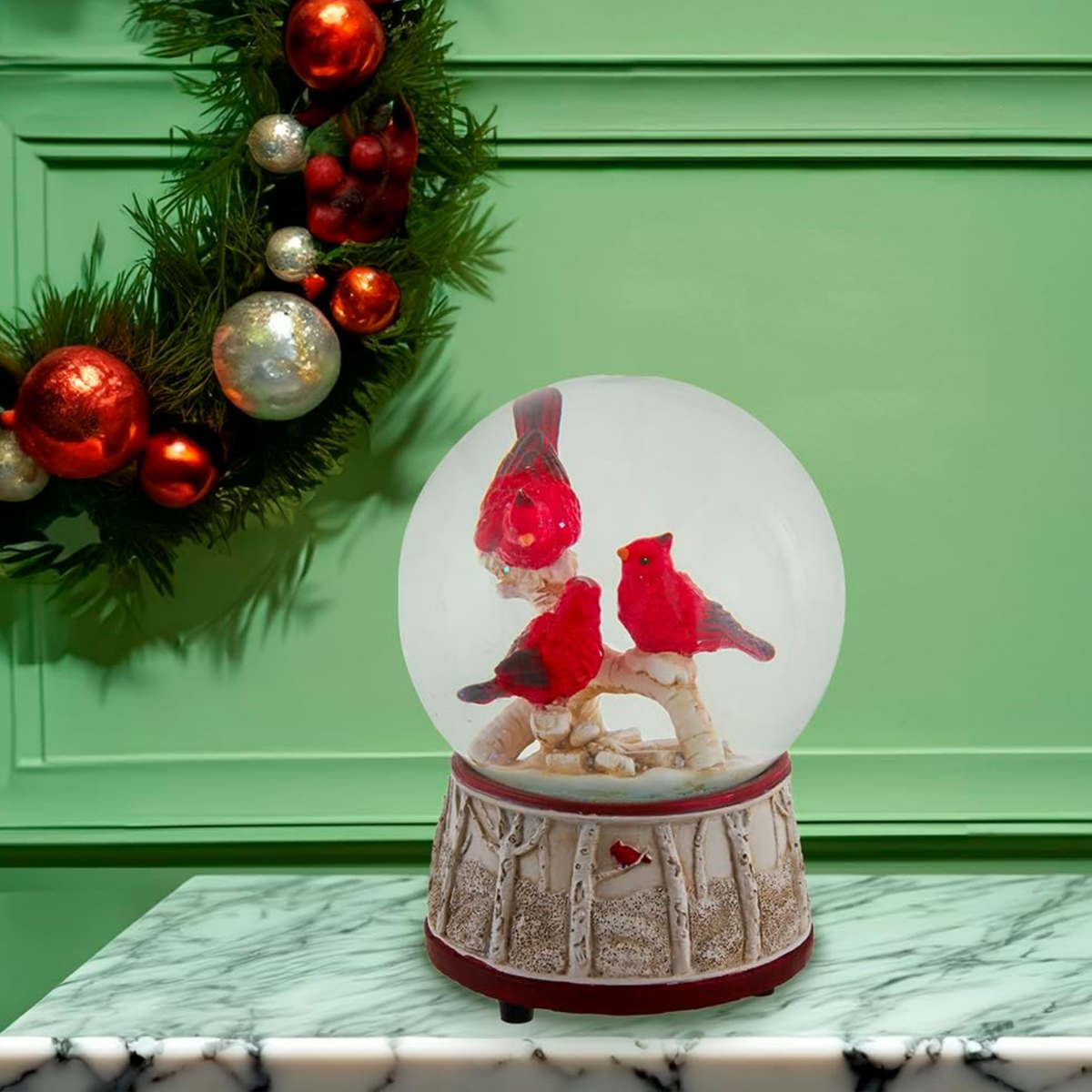 Kurt Adler Wind Up Musical Water Globe, Cardinals, 5.5in