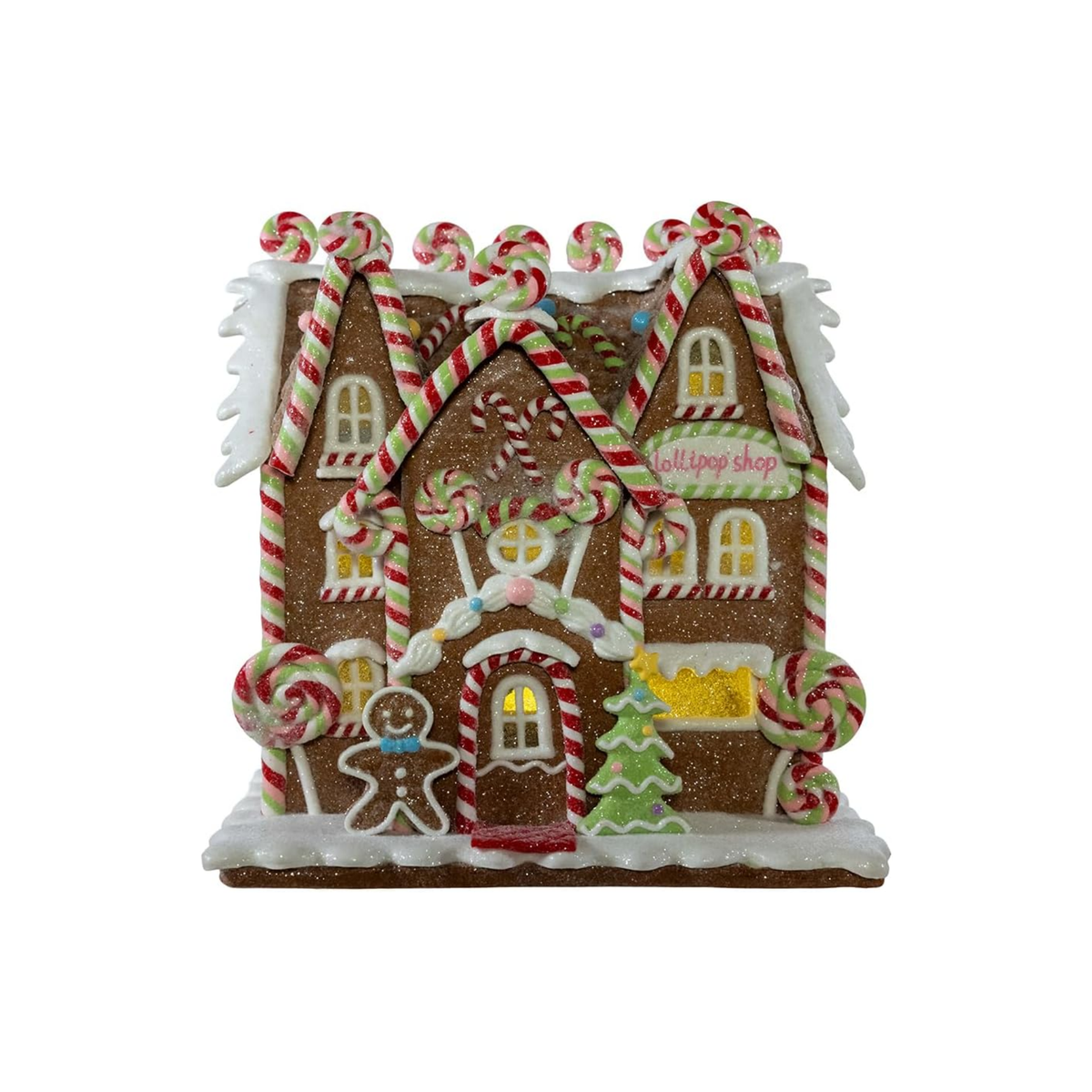 Kurt Adler LED Christmas Figurine, Gingerbread Lollipop House, 8in