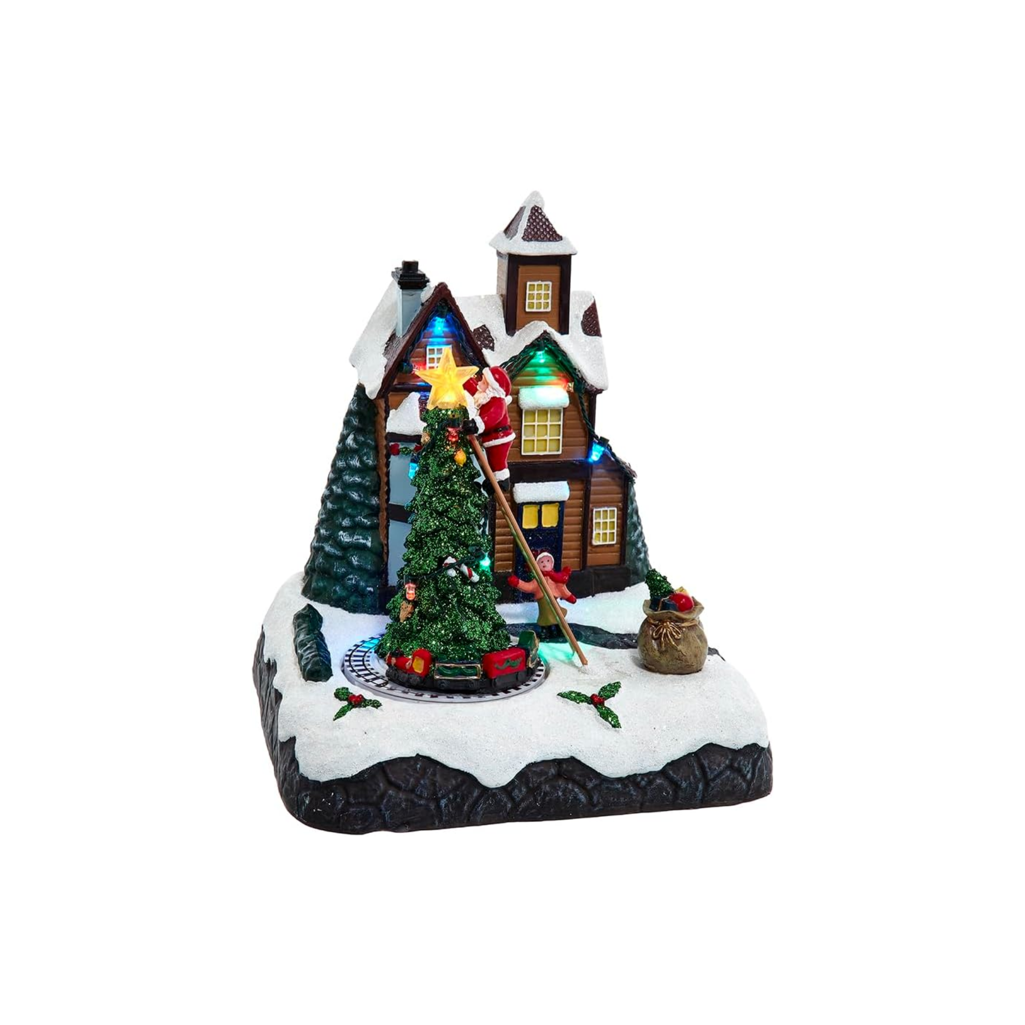 Kurt Adler LED Musical Santa Christmas Scene Motion Figurine, 9in
