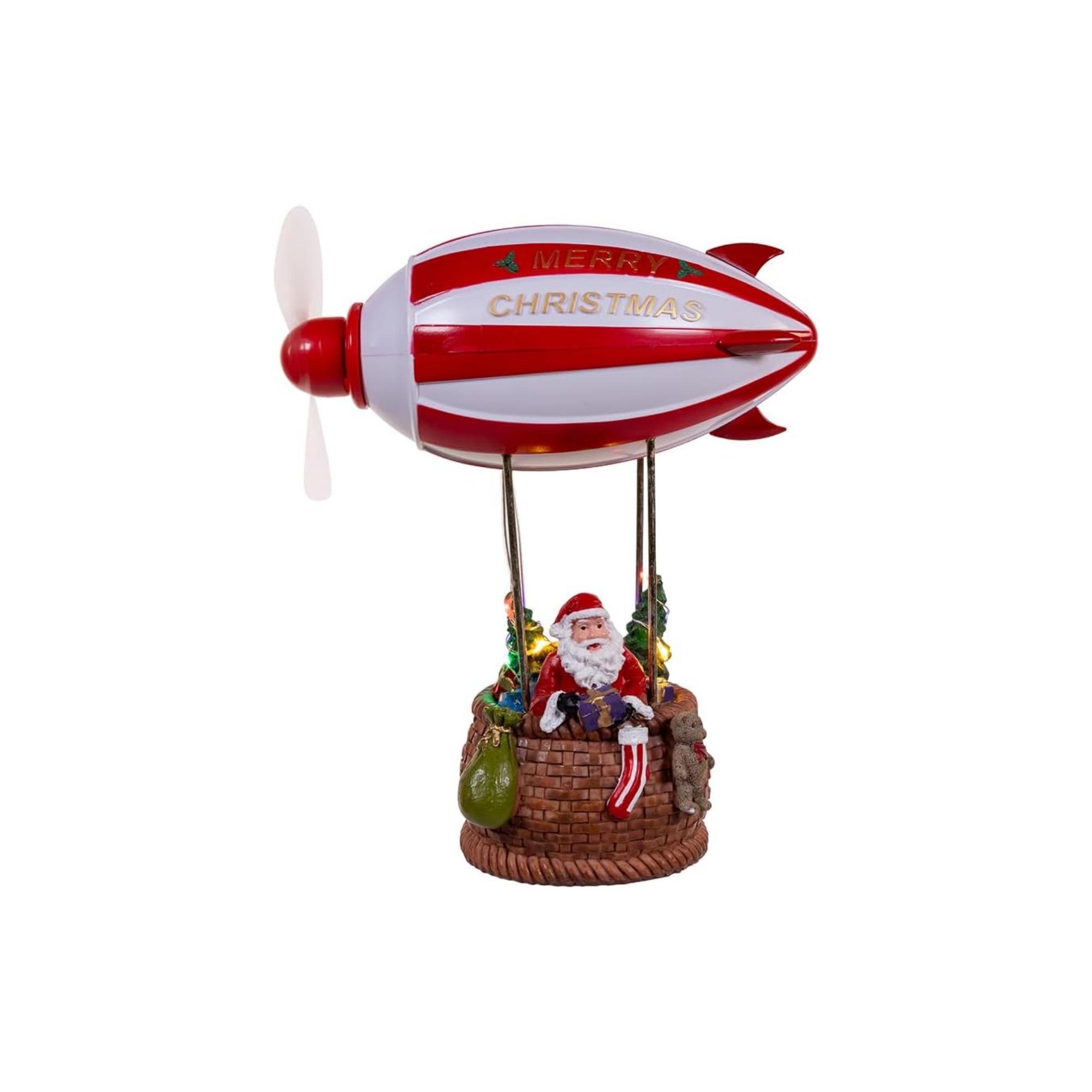 Kurt Adler LED Musical Santa Hot Air Balloon Motion Figurine, 8in