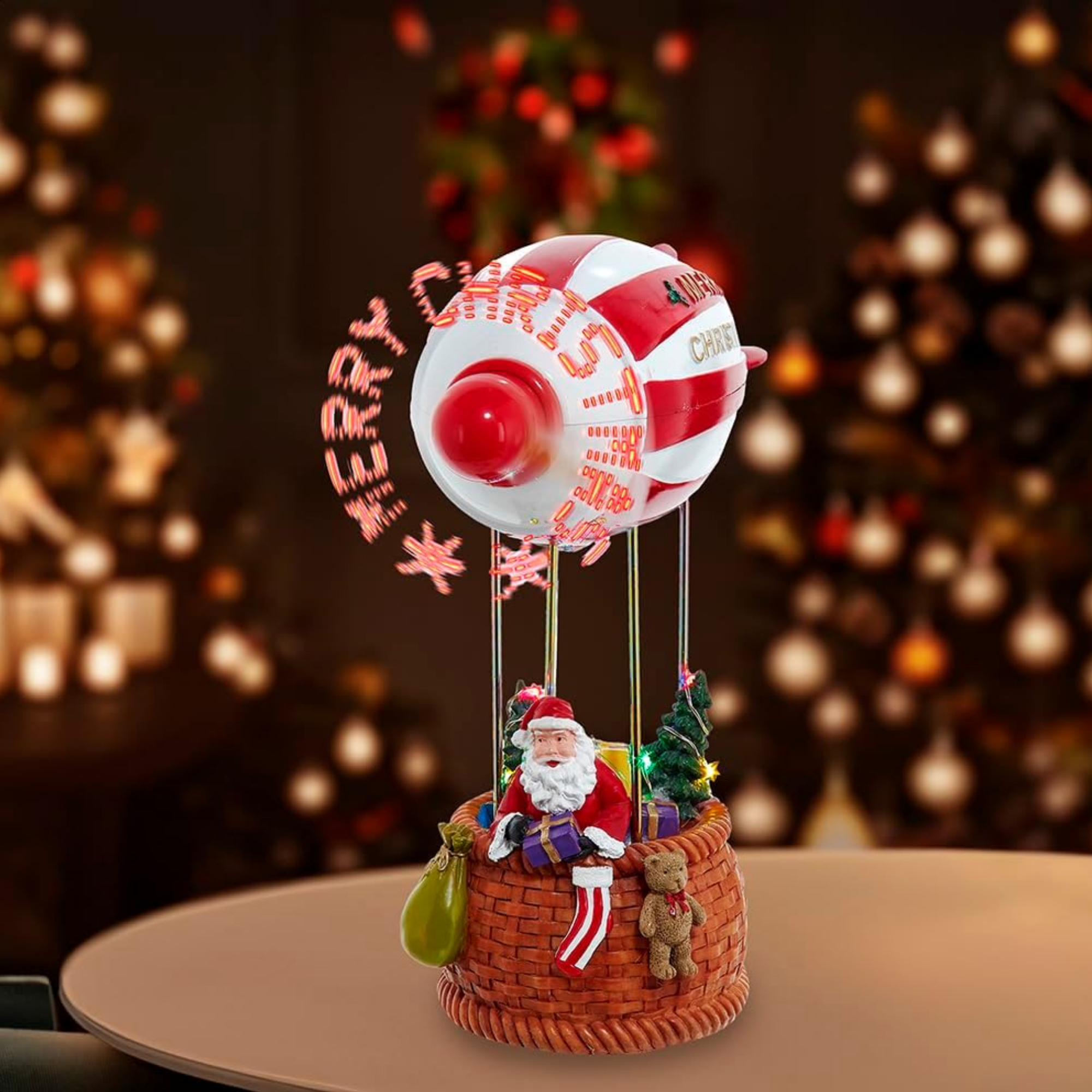 Kurt Adler LED Musical Santa Hot Air Balloon Motion Figurine, 8in
