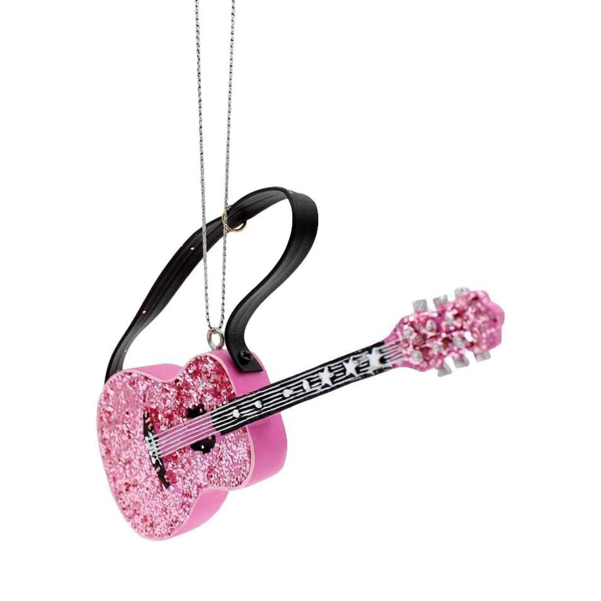 Kurt Adler Glittered Guitar Ornament for Christmas Tree, Pink, 4.5in