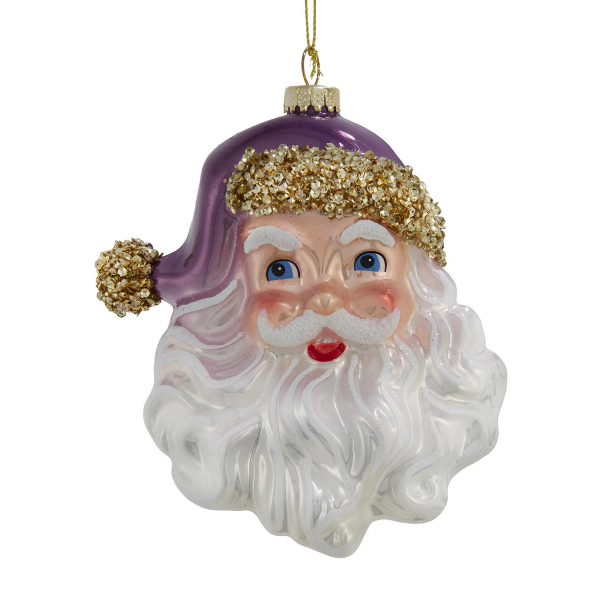Kurt Adler Glass Santa Head Ornament for Tree, Purple and Gold, 5.25in