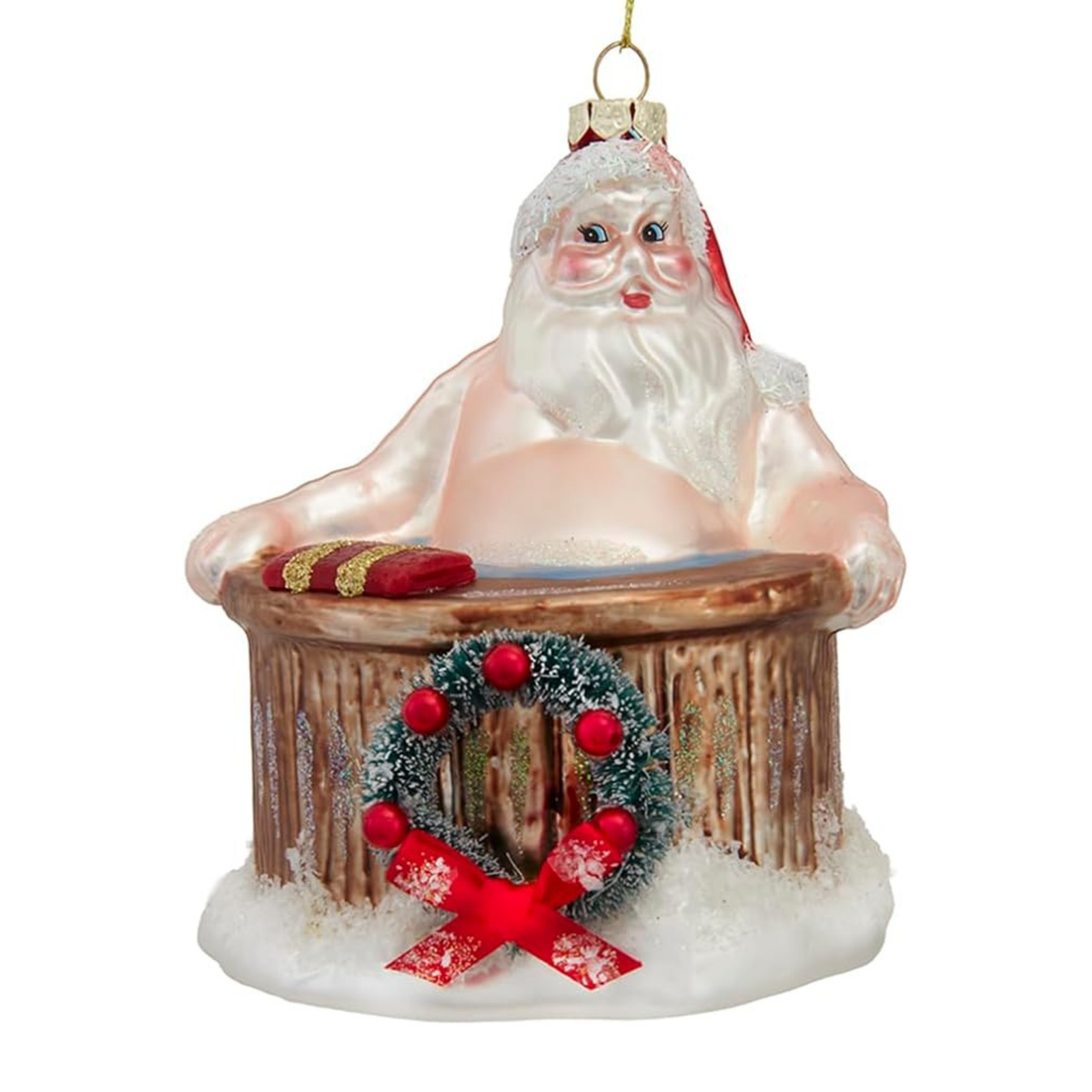 Kurt Adler Glass Ornament for Christmas Tree, Santa Taking a Bath, 4.4in