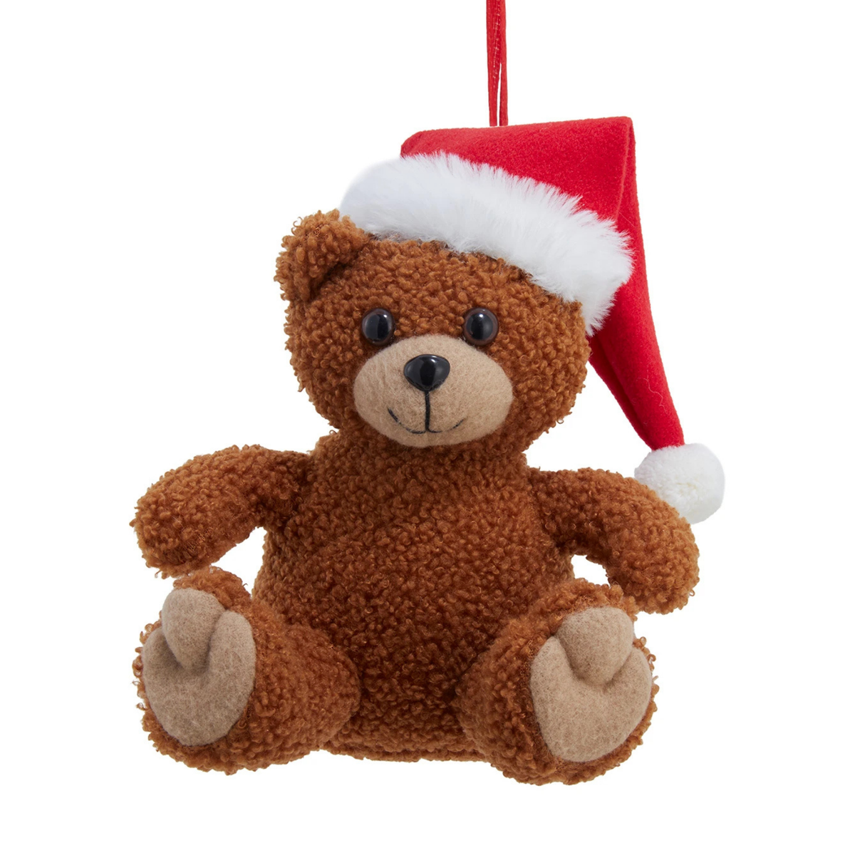 Kurt Adler Plush Teddy Bear Christmas Ornament with Santa Hat, 7in