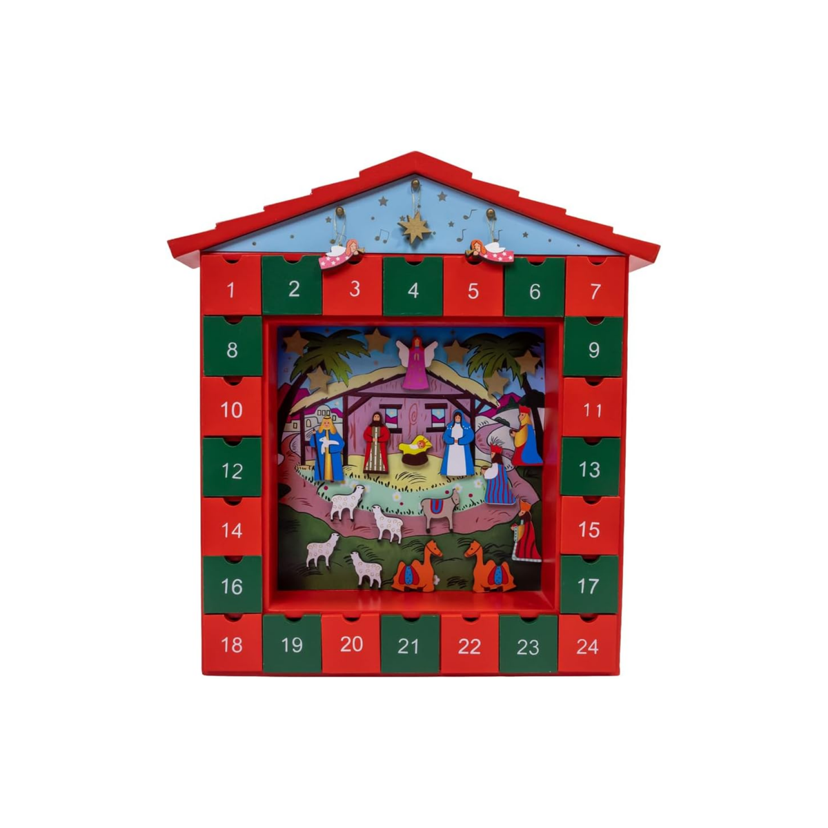 Kurt Adler Wooden Advent Calendar, Nativity Scene, 14in