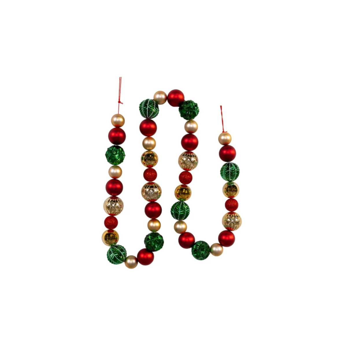 Kurt Adler Christmas Decoration, Beaded Ball Garland, Red, Gold & Green, 6ft