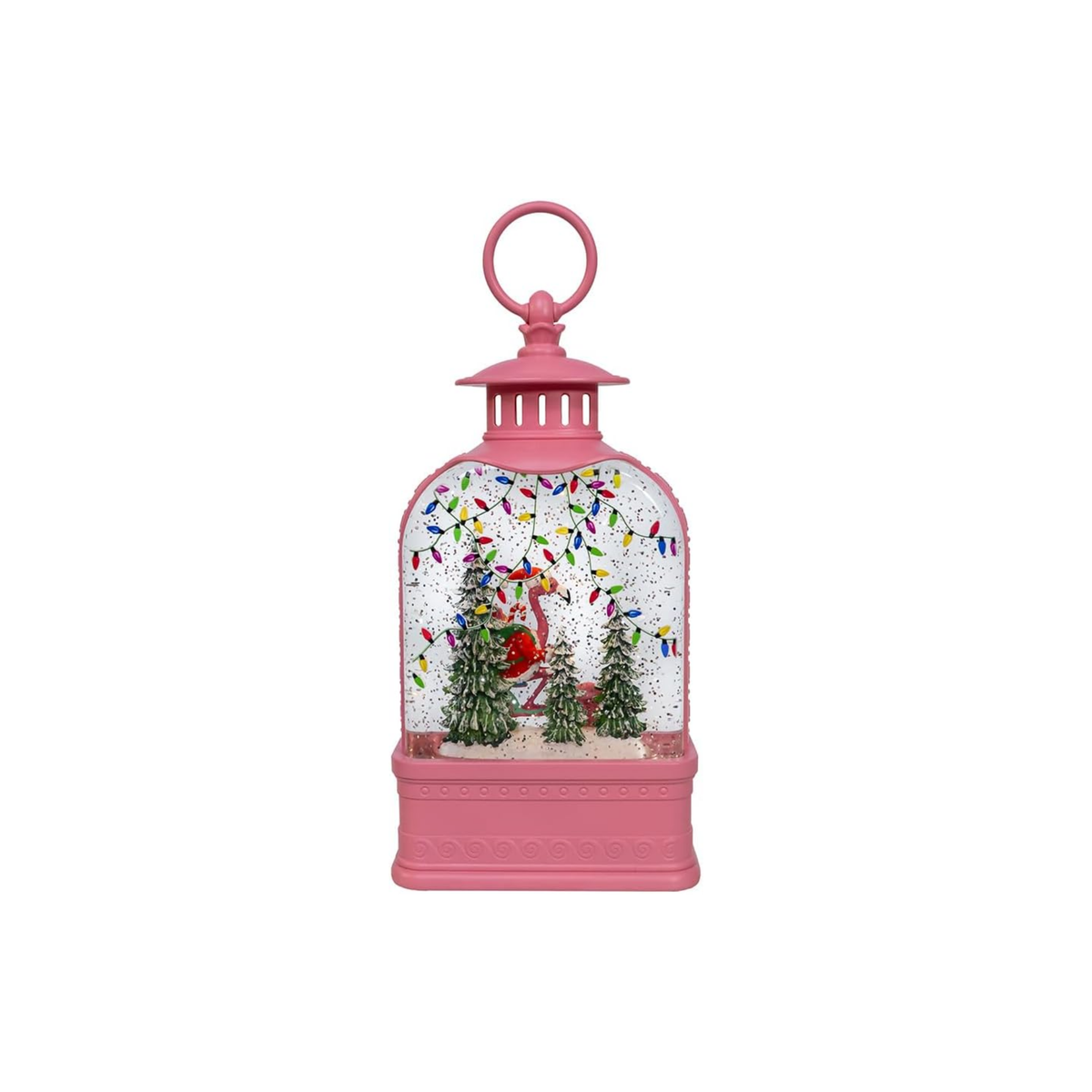 Kurt Adler Light Up Christmas Water Lantern, Flamingo Riding Scooter, Pink