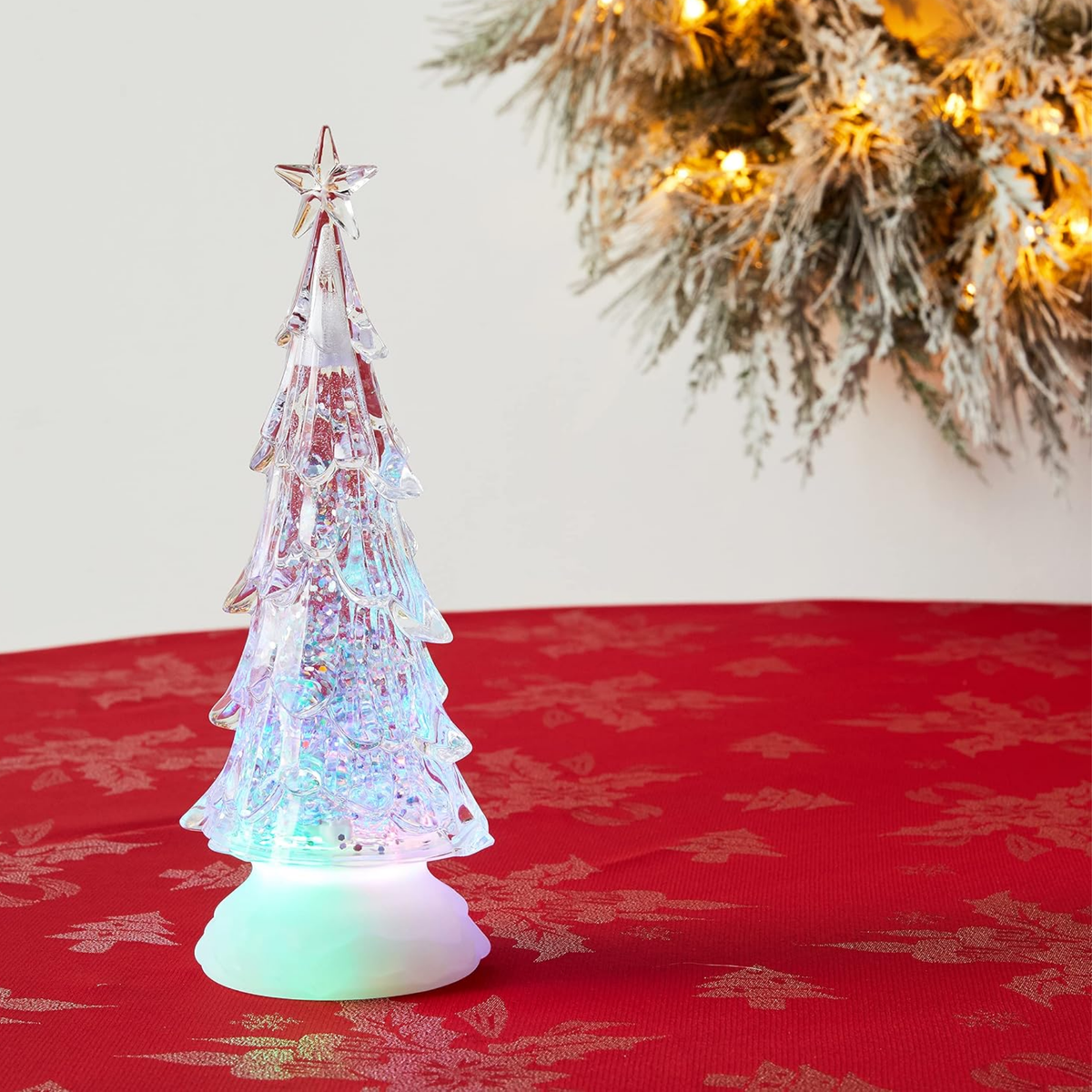 Kurt Adler LED Christmas Tree Figurine with Spinning Glitter, 10in
